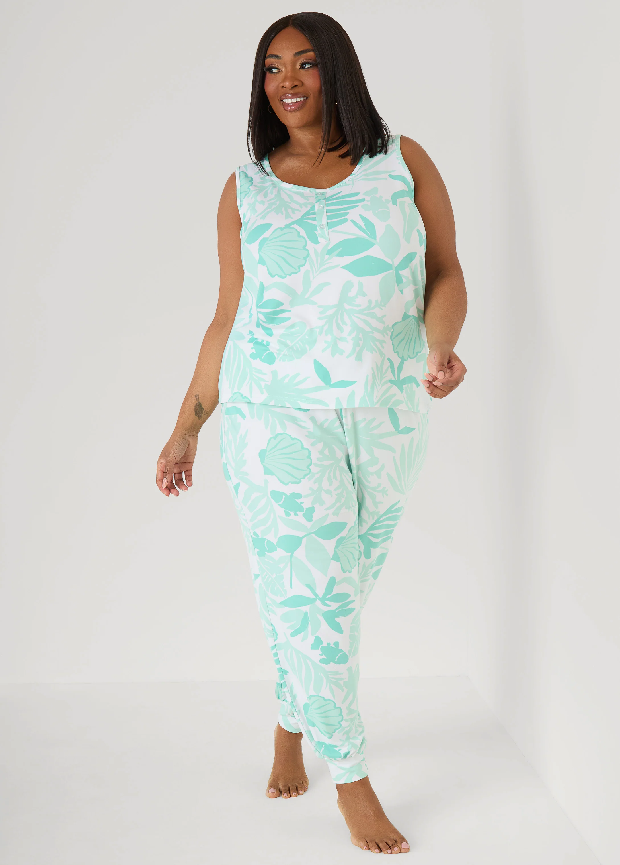 Moon To Noon Leaf Print PJs Set - Image 3
