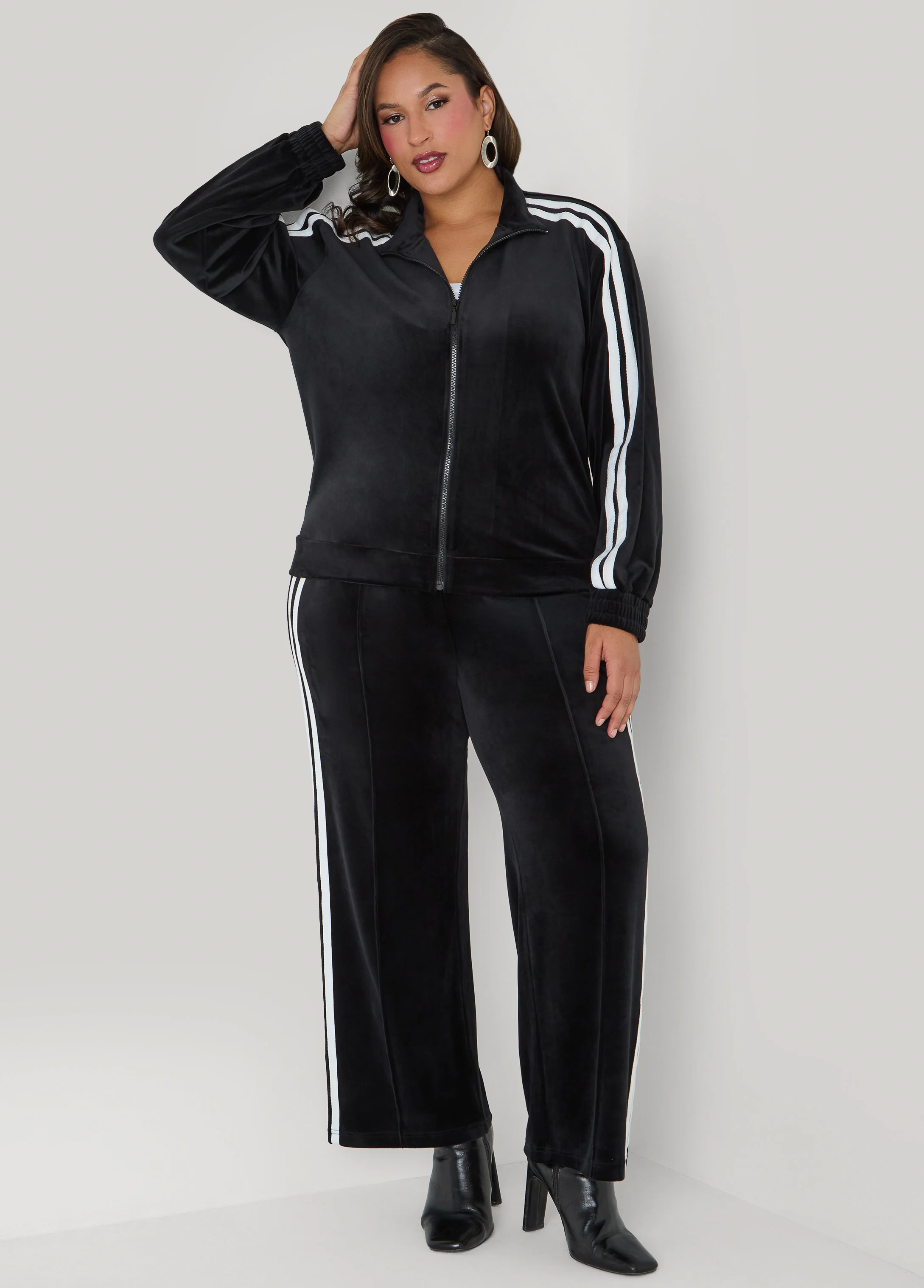 Stripe Trimmed Velour Track Jacket - Image 3