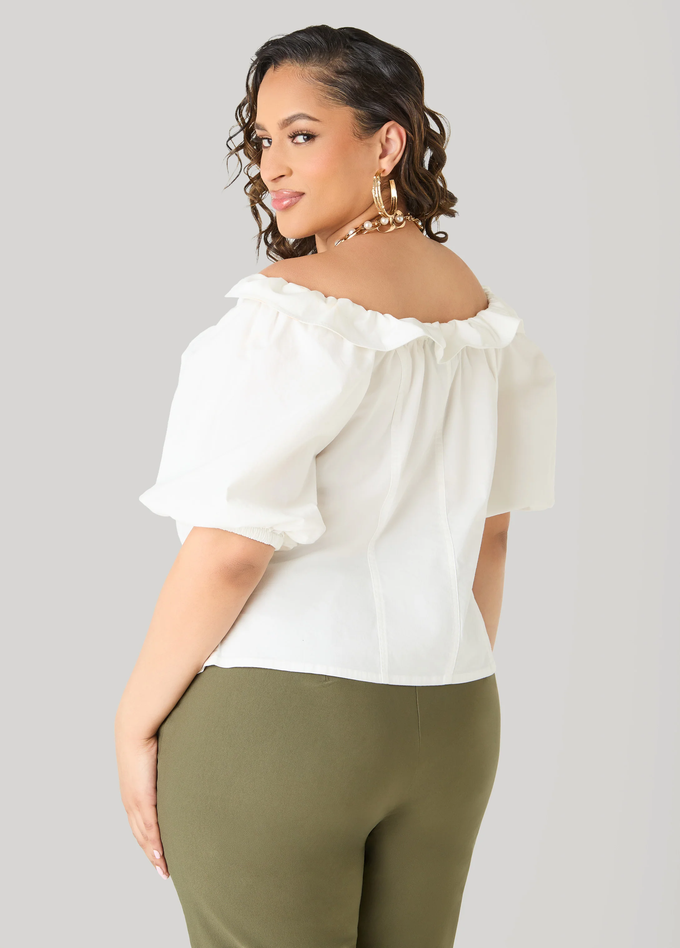 Puff Sleeve Off The Shoulder Shirt - Image 2