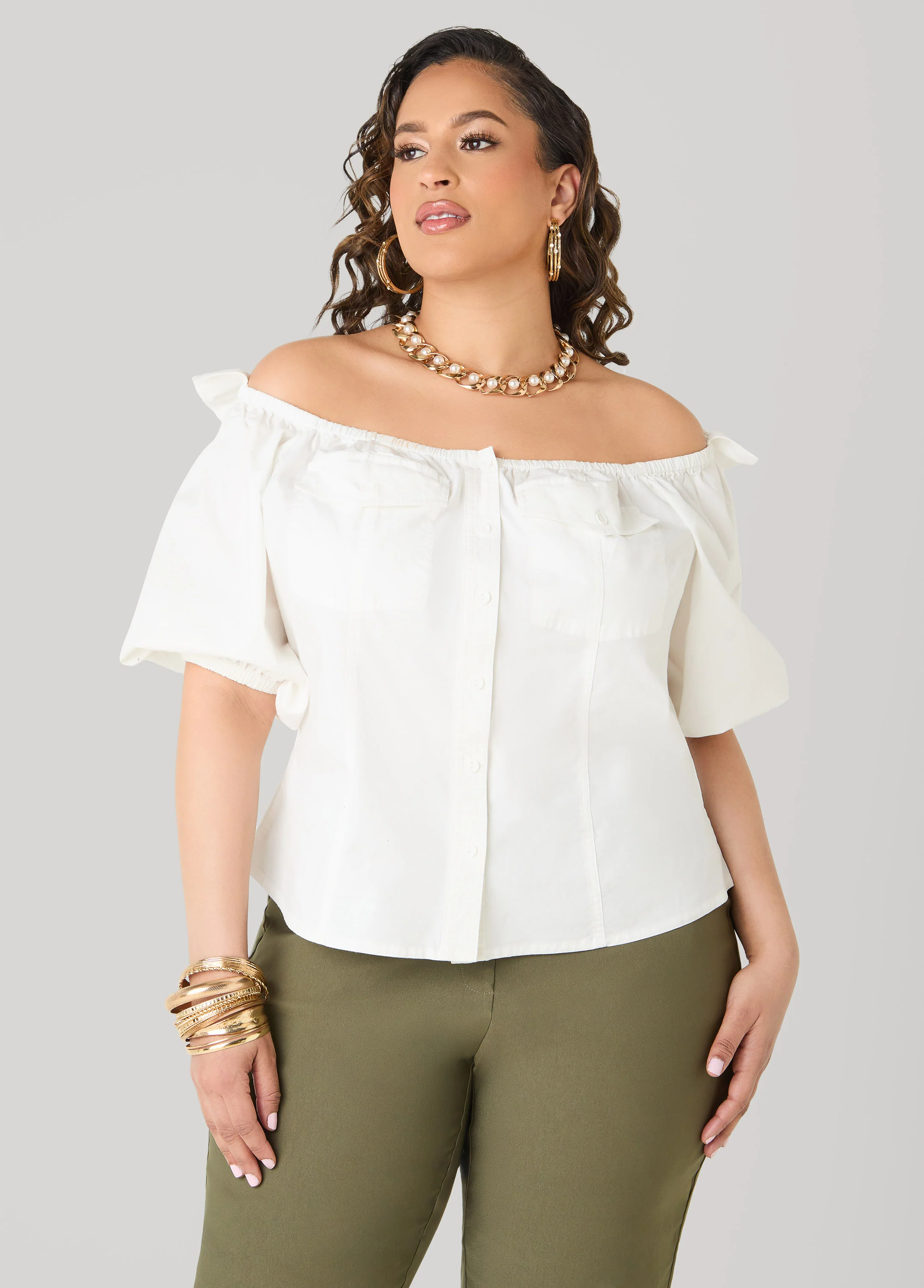 Puff Sleeve Off The Shoulder Shirt - Image 4