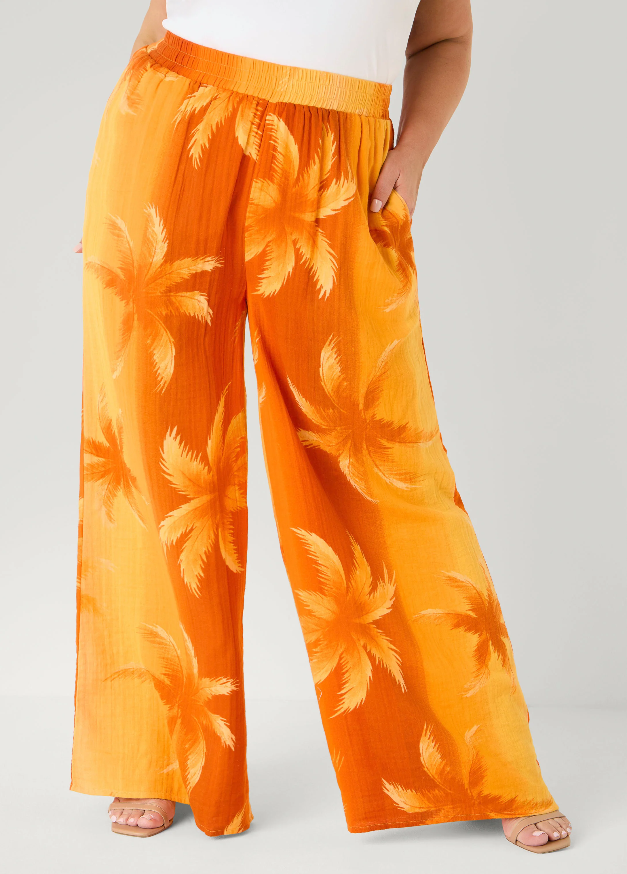 Palm Print Cotton Gauze Pants - Image 3