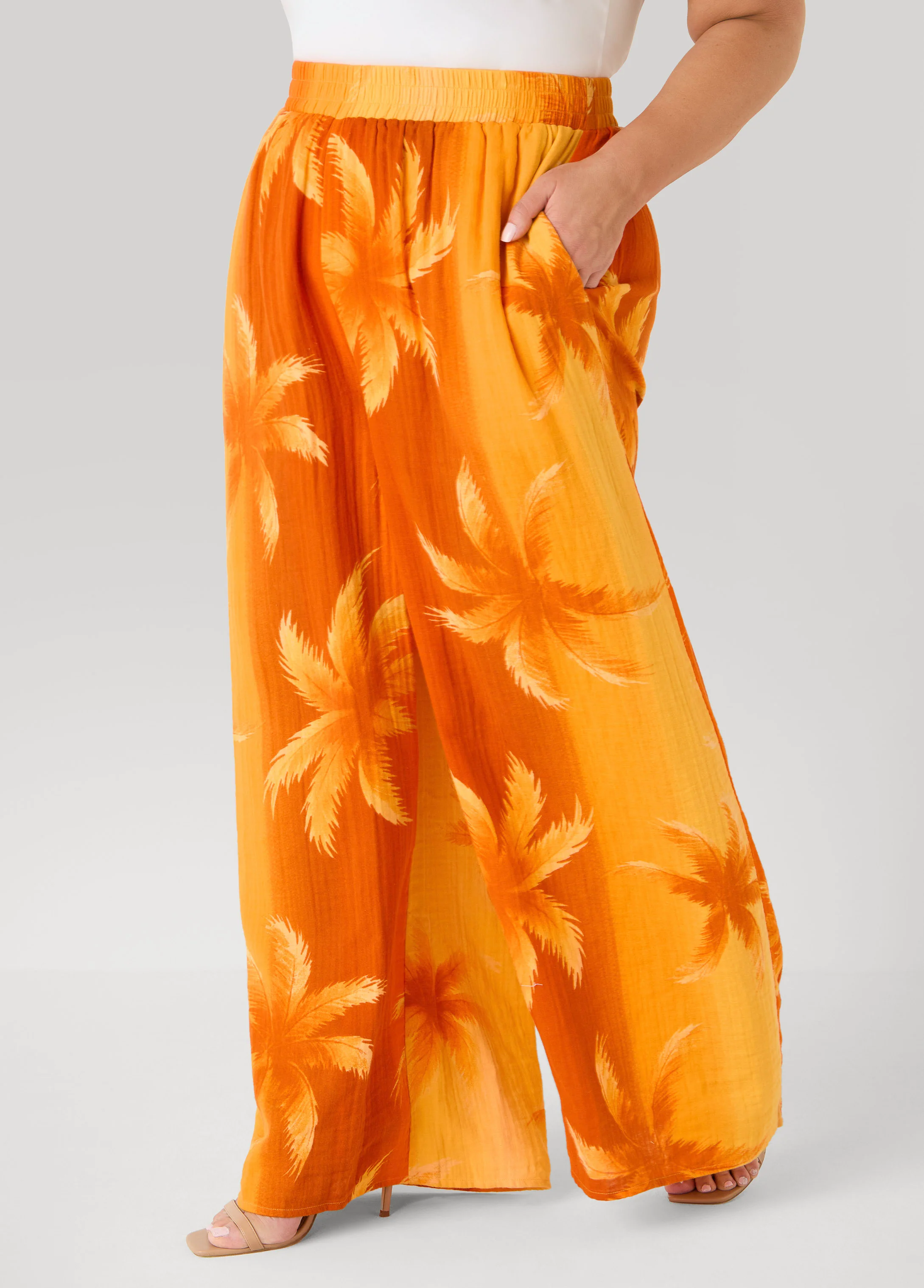 Palm Print Cotton Gauze Pants - Image 4