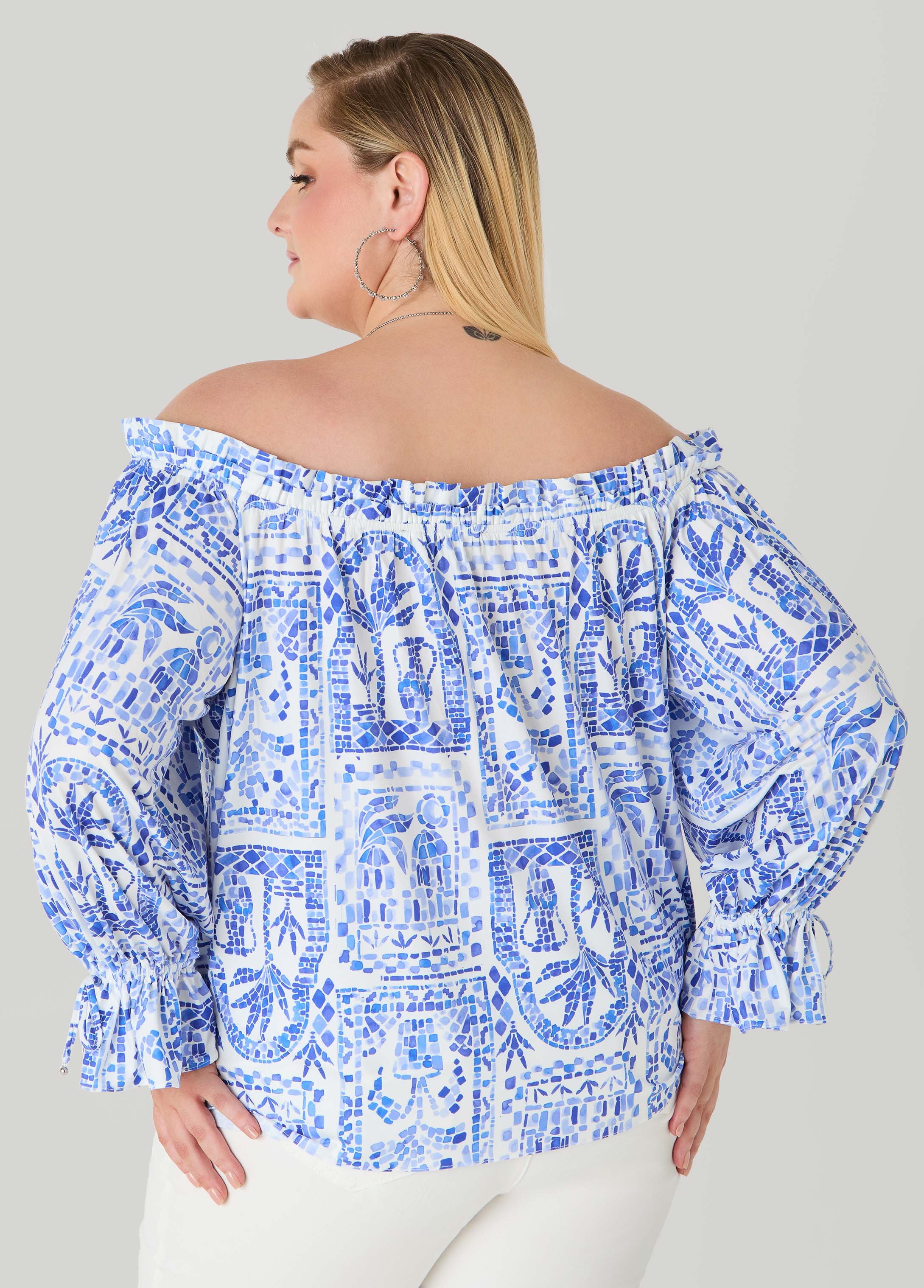 Off The Shoulder Tile Print Top - Image 2