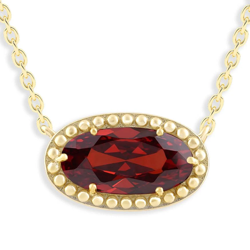 Oval Gemstone Necklace in 14K Gold Plated Sterling Silver, Oval Pendant Size 6 * 12mm, 15" Cable Chain with 2" Extender, Gift Box Included - Apr, White Zircon - Image 11