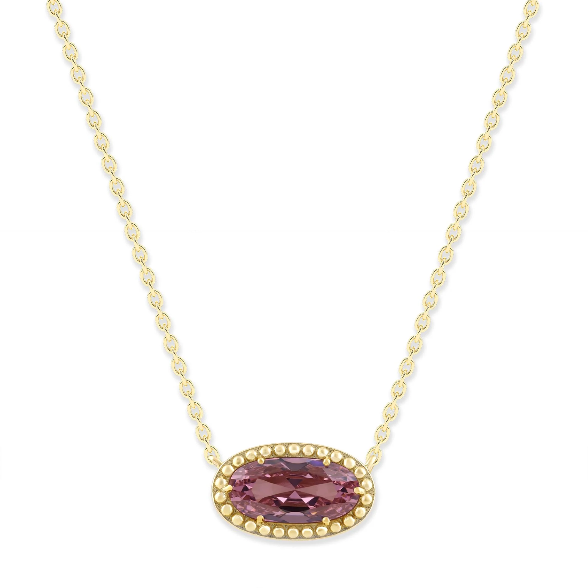 Oval Gemstone Necklace in 14K Gold Plated Sterling Silver, Oval Pendant Size 6 * 12mm, 15" Cable Chain with 2" Extender, Gift Box Included - Apr, White Zircon - Image 14