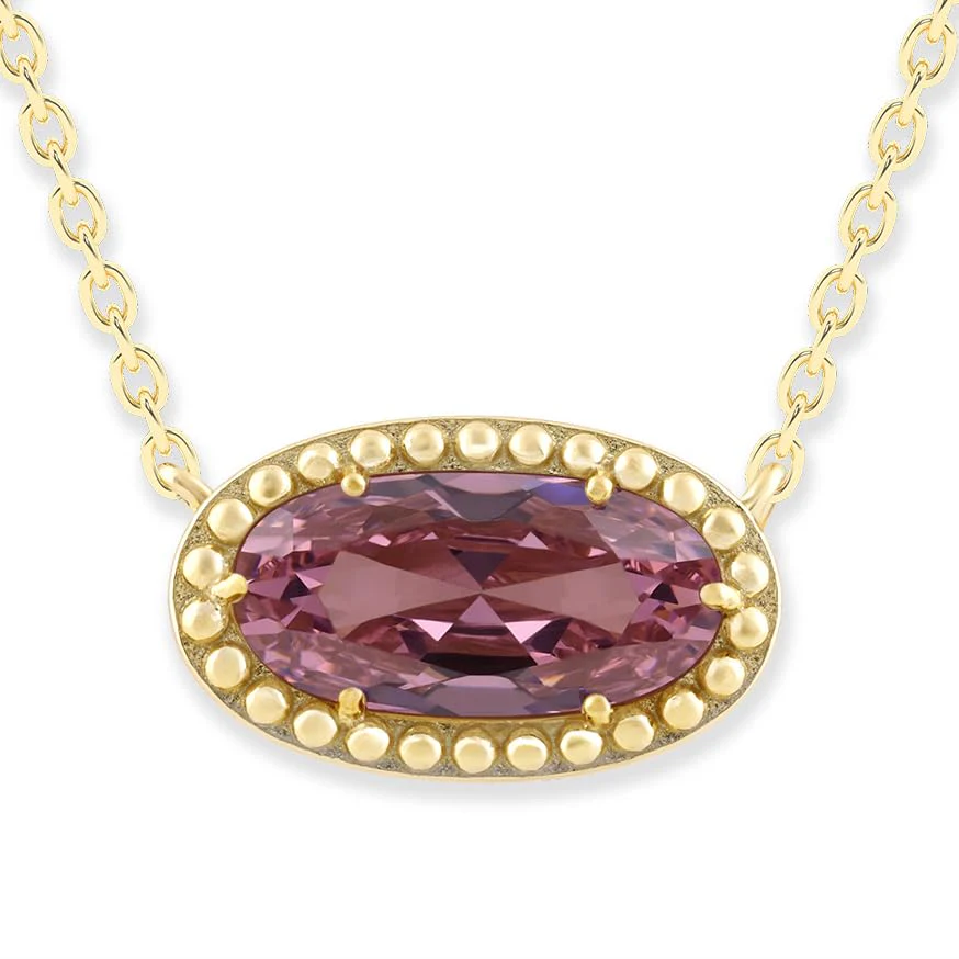 Oval Gemstone Necklace in 14K Gold Plated Sterling Silver, Oval Pendant Size 6 * 12mm, 15" Cable Chain with 2" Extender, Gift Box Included - Apr, White Zircon - Image 16