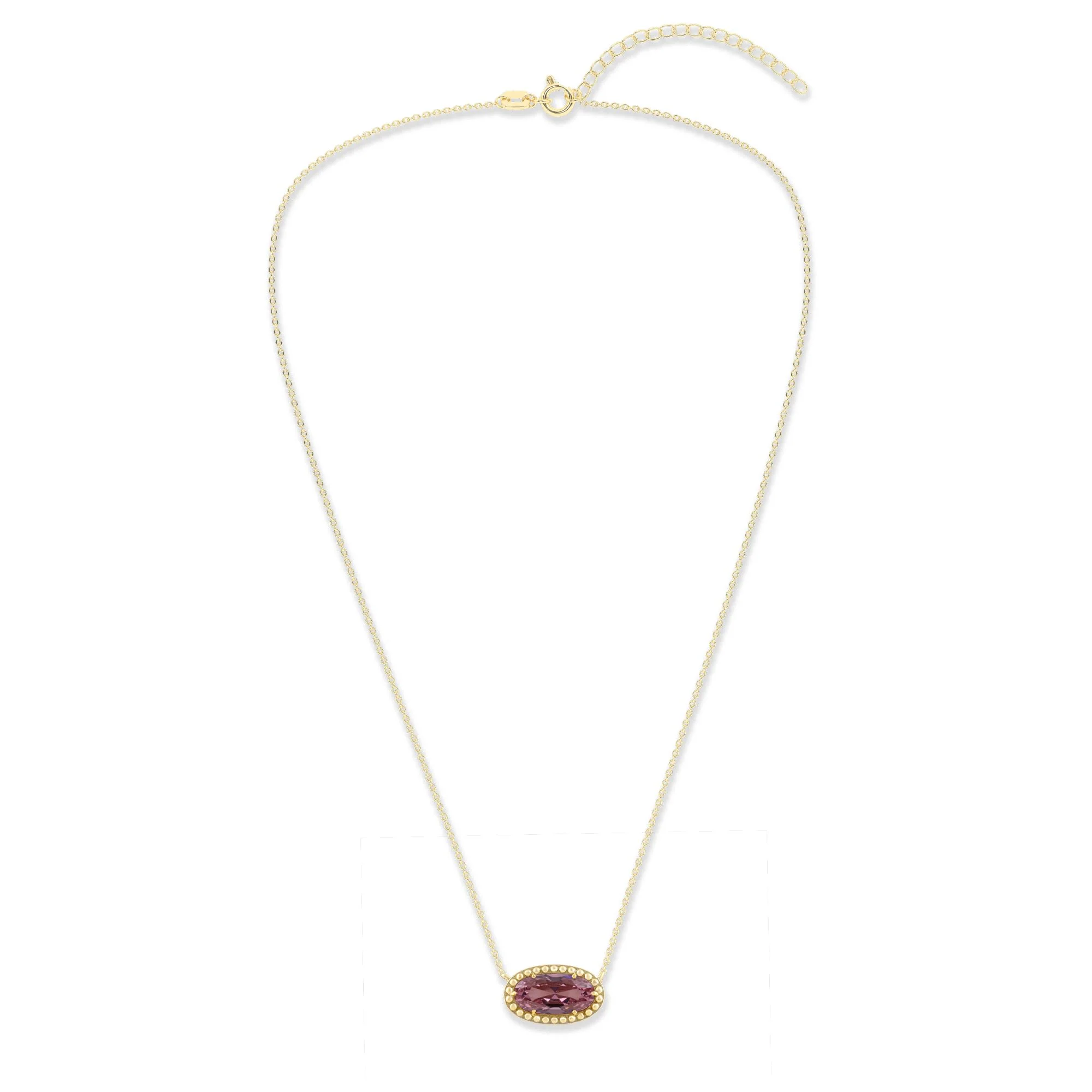 Oval Gemstone Necklace in 14K Gold Plated Sterling Silver, Oval Pendant Size 6 * 12mm, 15" Cable Chain with 2" Extender, Gift Box Included - Apr, White Zircon - Image 17