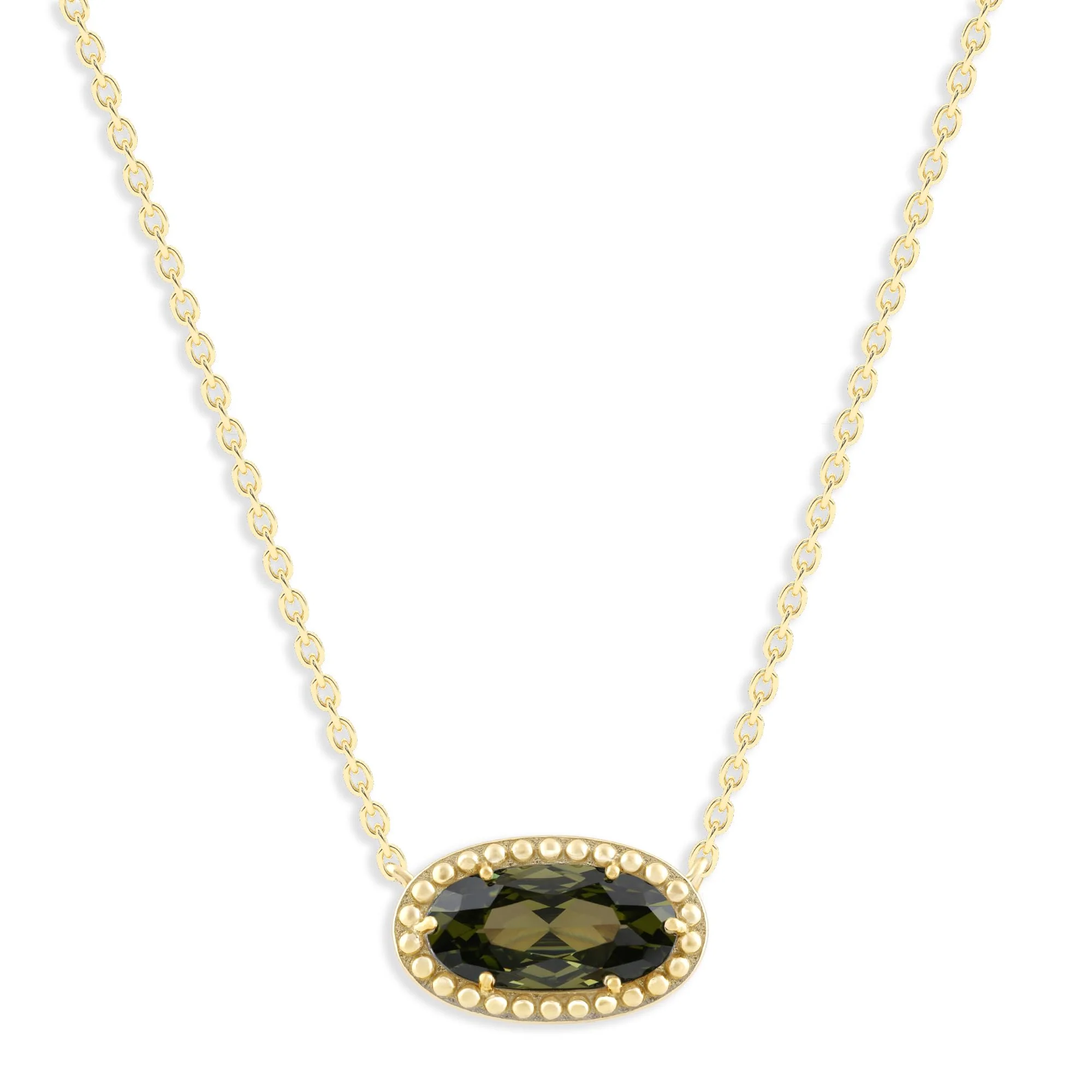 Oval Gemstone Necklace in 14K Gold Plated Sterling Silver, Oval Pendant Size 6 * 12mm, 15" Cable Chain with 2" Extender, Gift Box Included - Apr, White Zircon - Image 19