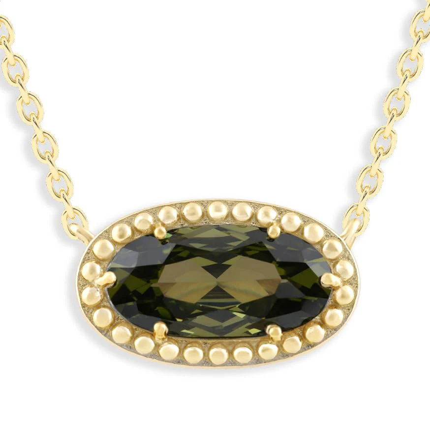Oval Gemstone Necklace in 14K Gold Plated Sterling Silver, Oval Pendant Size 6 * 12mm, 15" Cable Chain with 2" Extender, Gift Box Included - Apr, White Zircon - Image 21