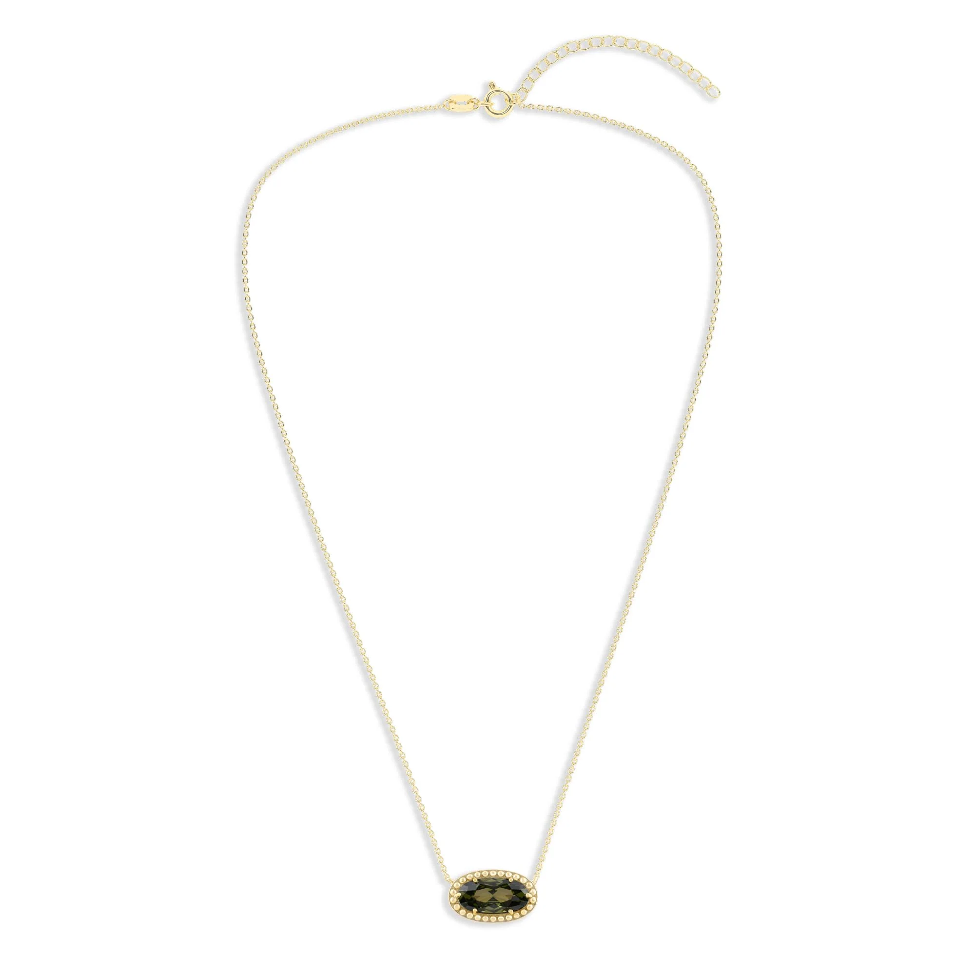 Oval Gemstone Necklace in 14K Gold Plated Sterling Silver, Oval Pendant Size 6 * 12mm, 15" Cable Chain with 2" Extender, Gift Box Included - Apr, White Zircon - Image 22