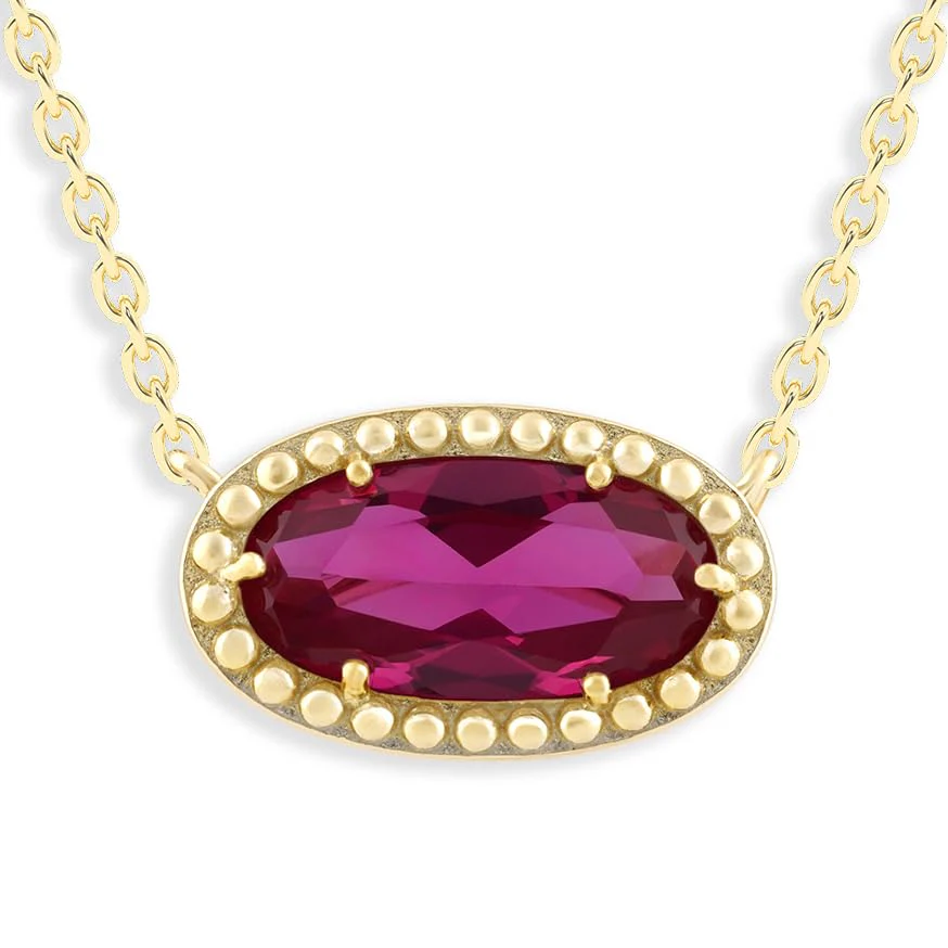 Oval Gemstone Necklace in 14K Gold Plated Sterling Silver, Oval Pendant Size 6 * 12mm, 15" Cable Chain with 2" Extender, Gift Box Included - Apr, White Zircon - Image 26