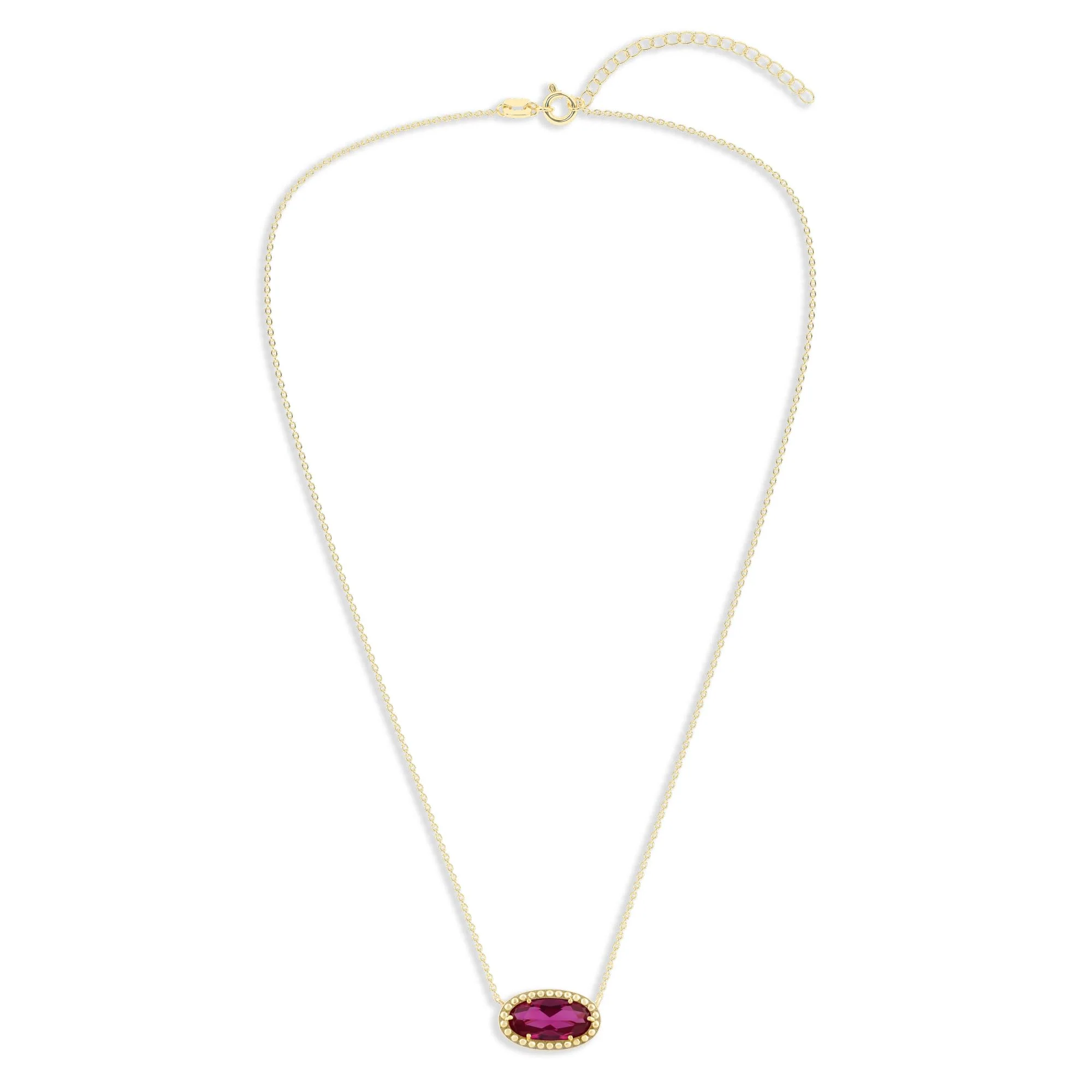 Oval Gemstone Necklace in 14K Gold Plated Sterling Silver, Oval Pendant Size 6 * 12mm, 15" Cable Chain with 2" Extender, Gift Box Included - Apr, White Zircon - Image 27