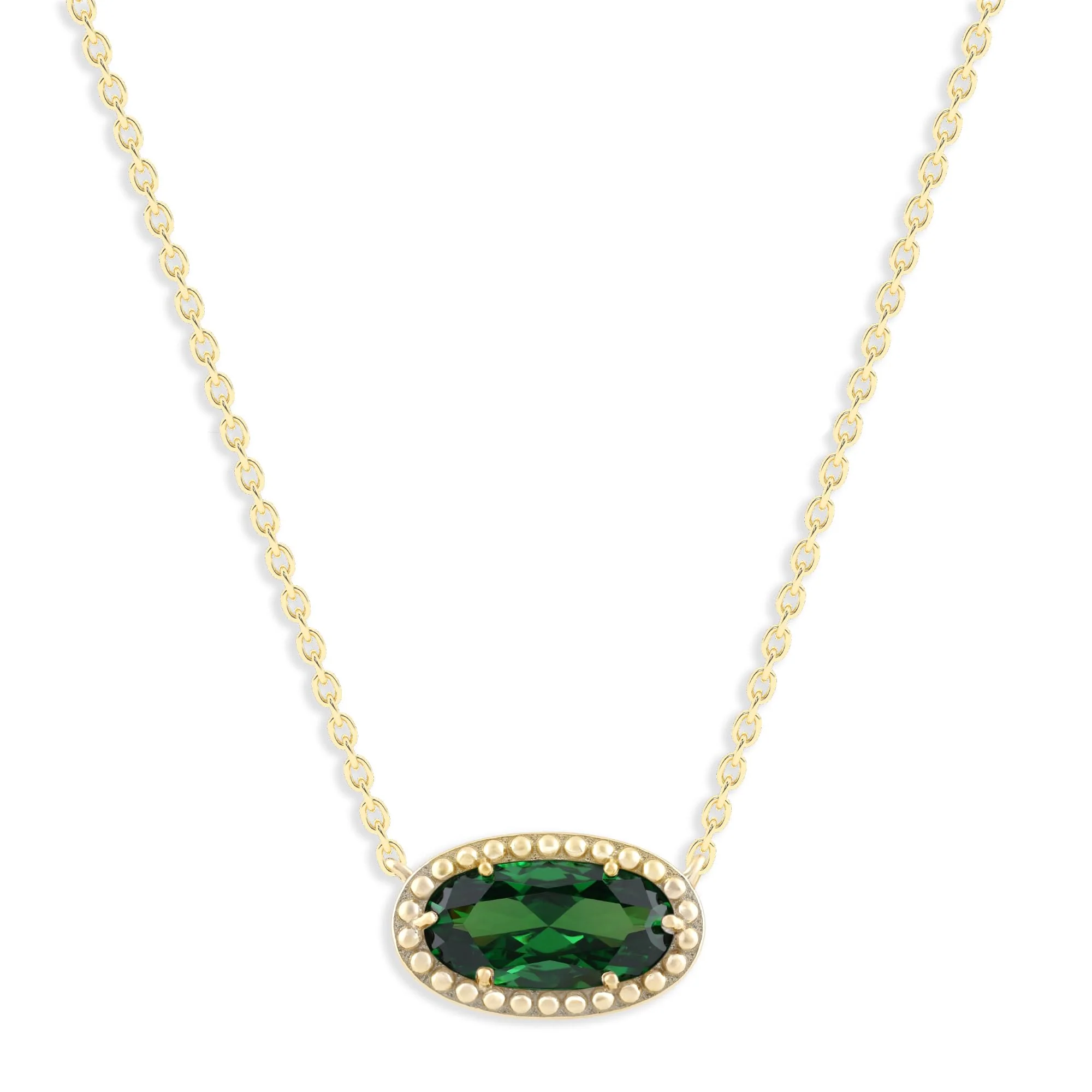 Oval Gemstone Necklace in 14K Gold Plated Sterling Silver, Oval Pendant Size 6 * 12mm, 15" Cable Chain with 2" Extender, Gift Box Included - Apr, White Zircon - Image 29