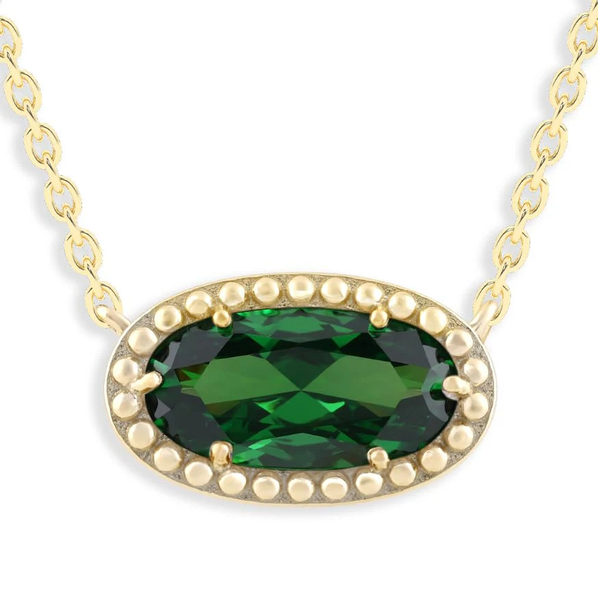 Oval Gemstone Necklace in 14K Gold Plated Sterling Silver, Oval Pendant Size 6 * 12mm, 15" Cable Chain with 2" Extender, Gift Box Included - Apr, White Zircon - Image 31