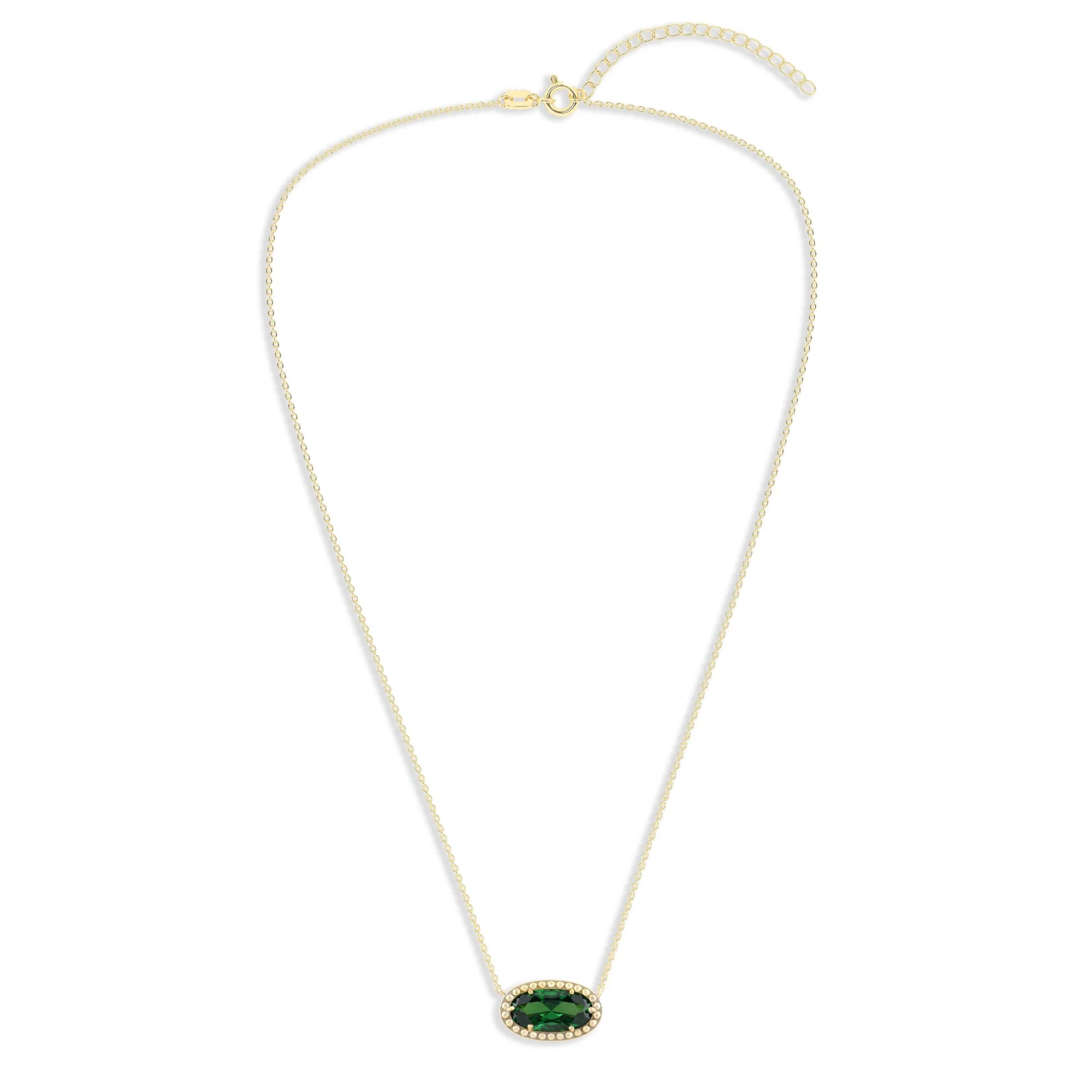 Oval Gemstone Necklace in 14K Gold Plated Sterling Silver, Oval Pendant Size 6 * 12mm, 15" Cable Chain with 2" Extender, Gift Box Included - Apr, White Zircon - Image 32