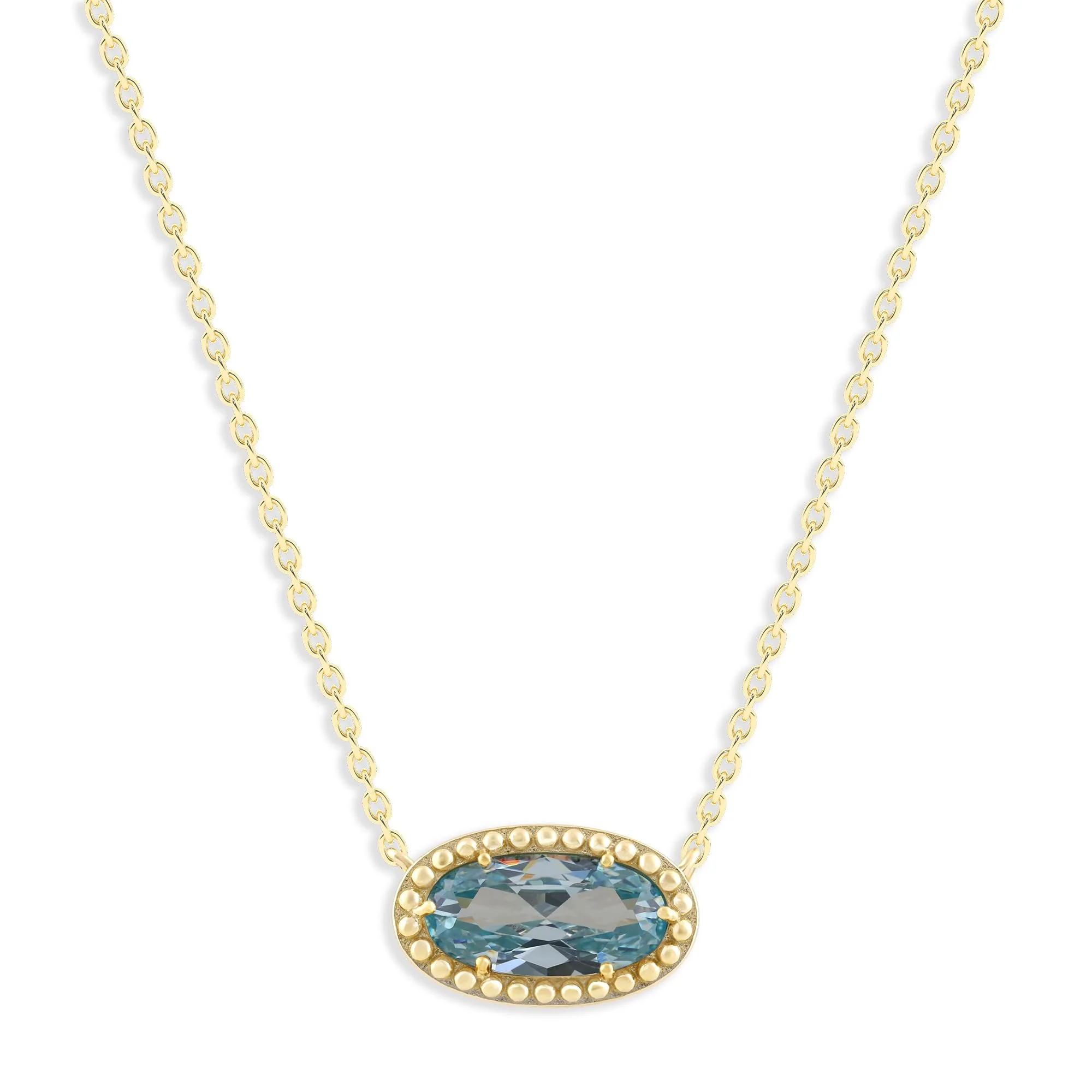 Oval Gemstone Necklace in 14K Gold Plated Sterling Silver, Oval Pendant Size 6 * 12mm, 15" Cable Chain with 2" Extender, Gift Box Included - Apr, White Zircon - Image 34