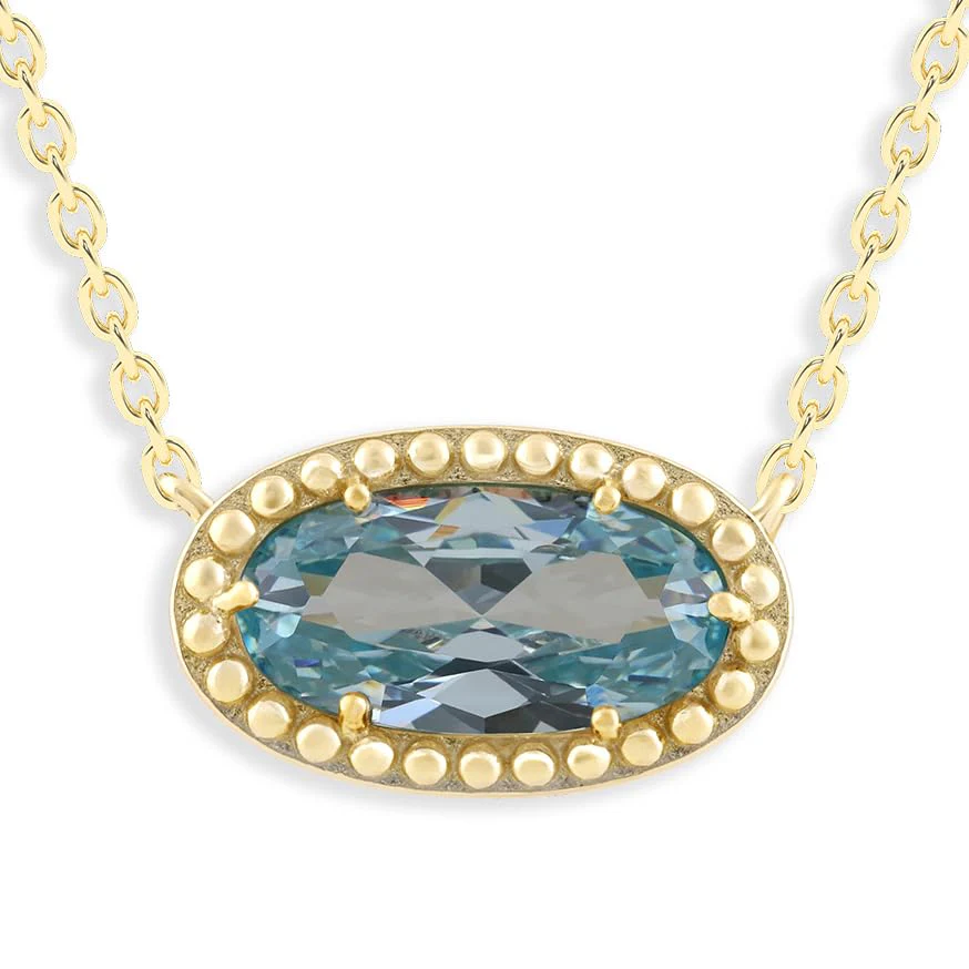 Oval Gemstone Necklace in 14K Gold Plated Sterling Silver, Oval Pendant Size 6 * 12mm, 15" Cable Chain with 2" Extender, Gift Box Included - Apr, White Zircon - Image 36