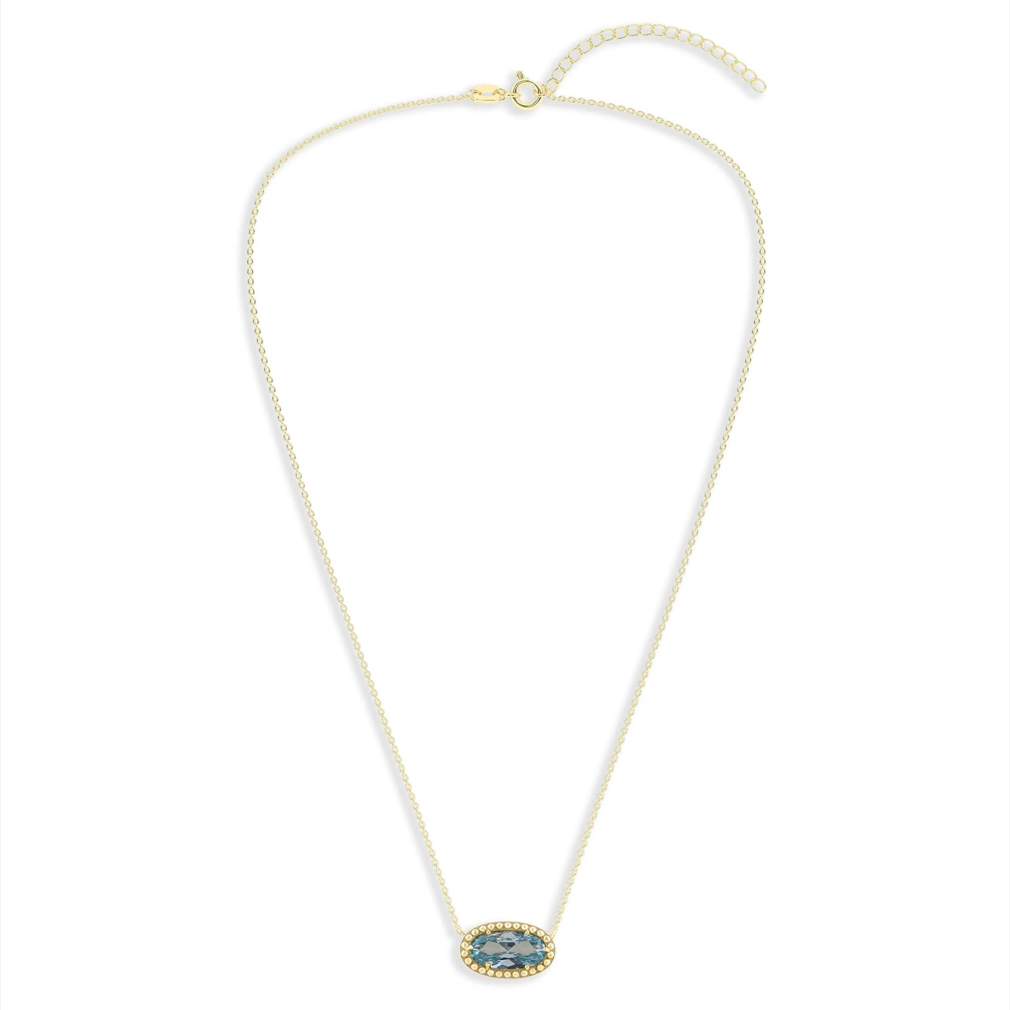 Oval Gemstone Necklace in 14K Gold Plated Sterling Silver, Oval Pendant Size 6 * 12mm, 15" Cable Chain with 2" Extender, Gift Box Included - Apr, White Zircon - Image 37