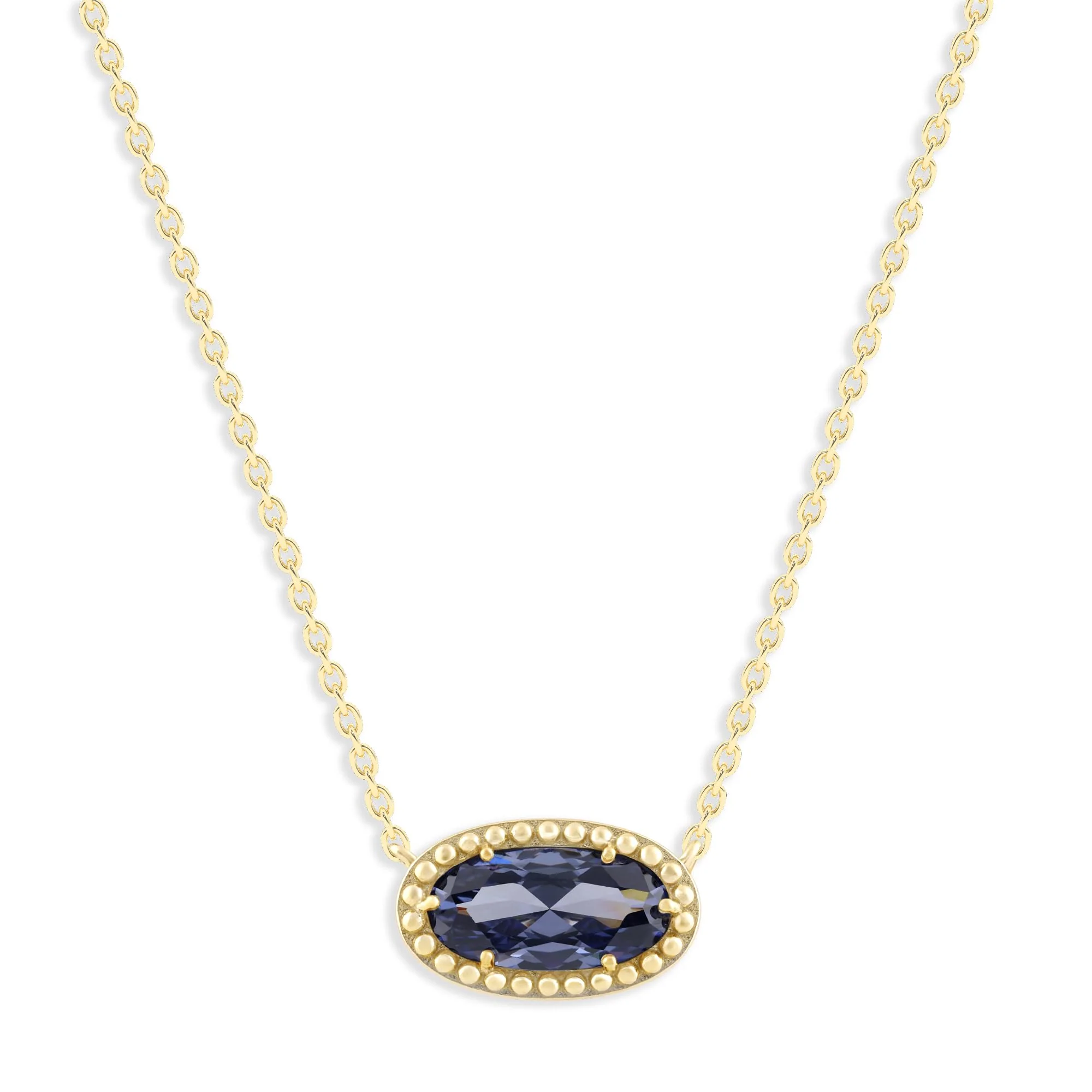 Oval Gemstone Necklace in 14K Gold Plated Sterling Silver, Oval Pendant Size 6 * 12mm, 15" Cable Chain with 2" Extender, Gift Box Included - Apr, White Zircon - Image 39