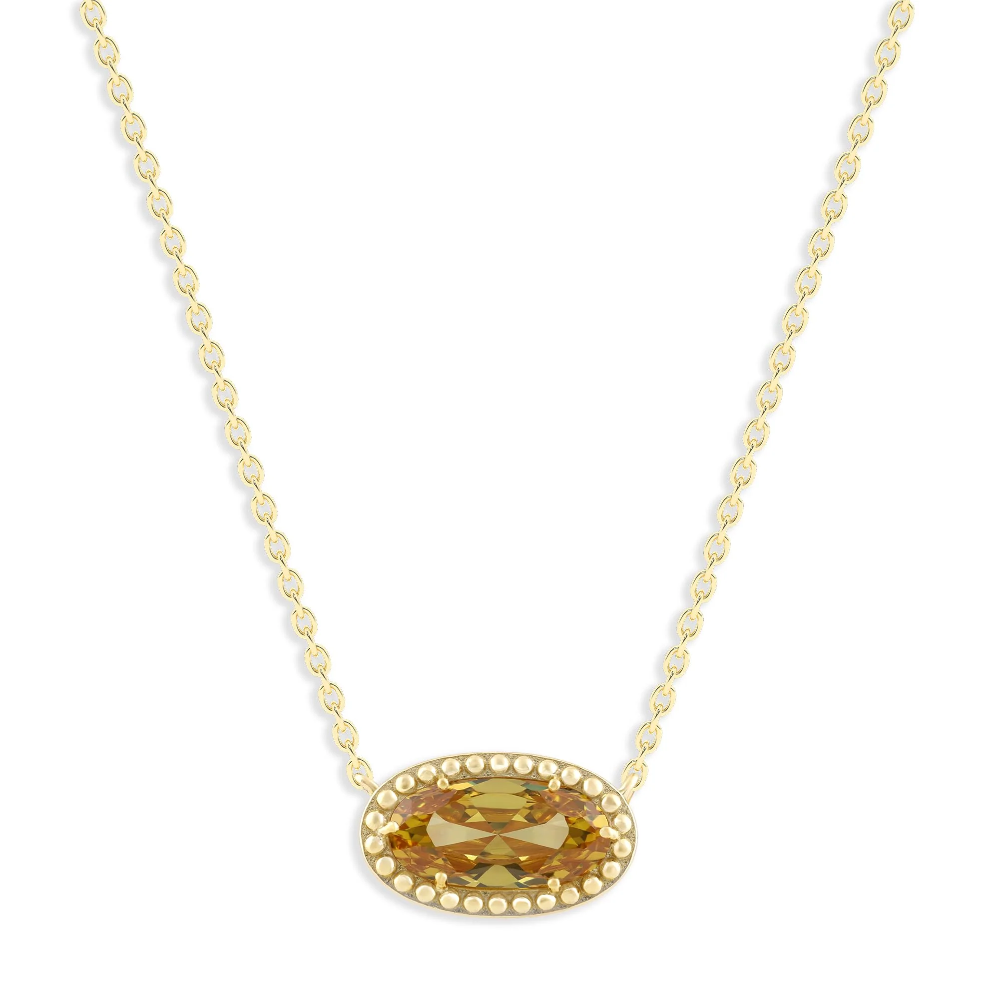 Oval Gemstone Necklace in 14K Gold Plated Sterling Silver, Oval Pendant Size 6 * 12mm, 15" Cable Chain with 2" Extender, Gift Box Included - Apr, White Zircon - Image 4