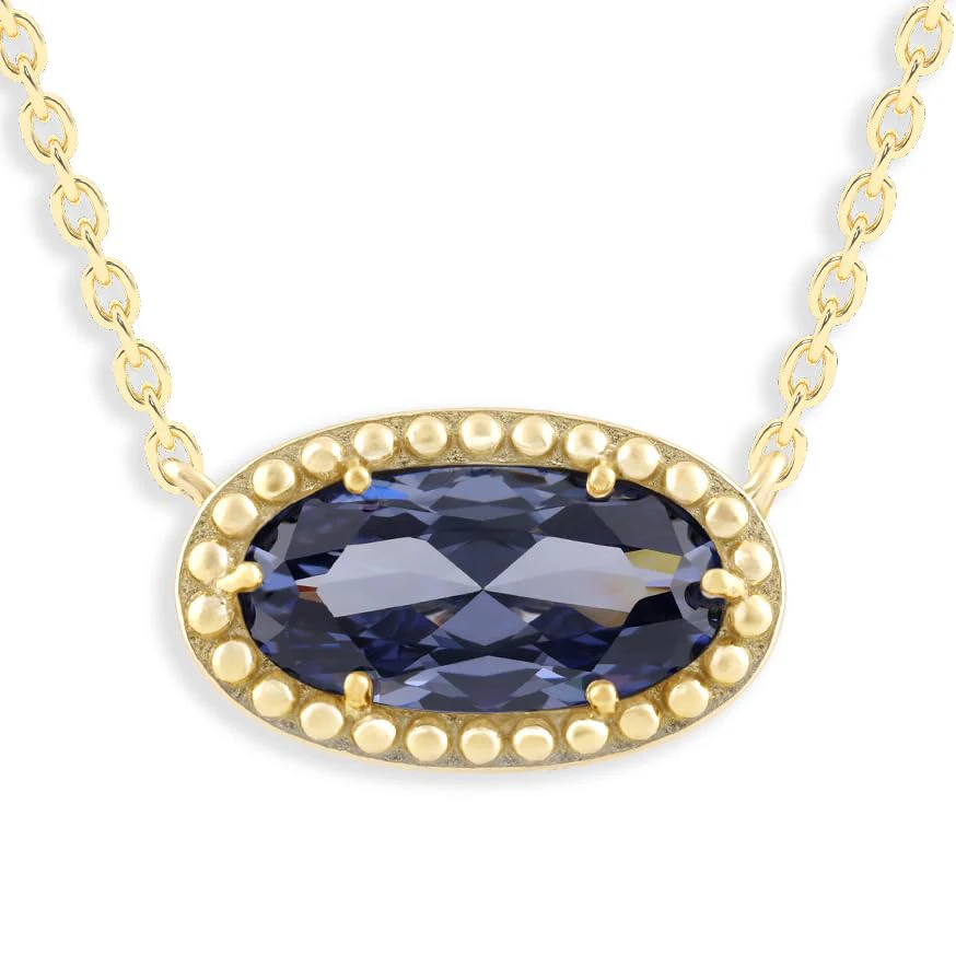 Oval Gemstone Necklace in 14K Gold Plated Sterling Silver, Oval Pendant Size 6 * 12mm, 15" Cable Chain with 2" Extender, Gift Box Included - Apr, White Zircon - Image 41