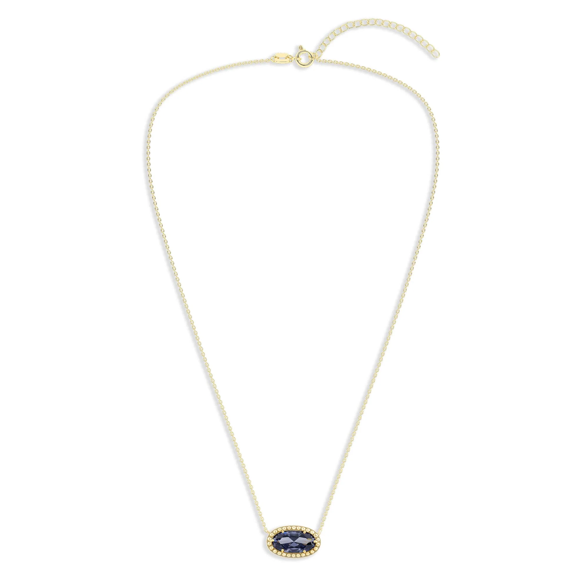 Oval Gemstone Necklace in 14K Gold Plated Sterling Silver, Oval Pendant Size 6 * 12mm, 15" Cable Chain with 2" Extender, Gift Box Included - Apr, White Zircon - Image 42