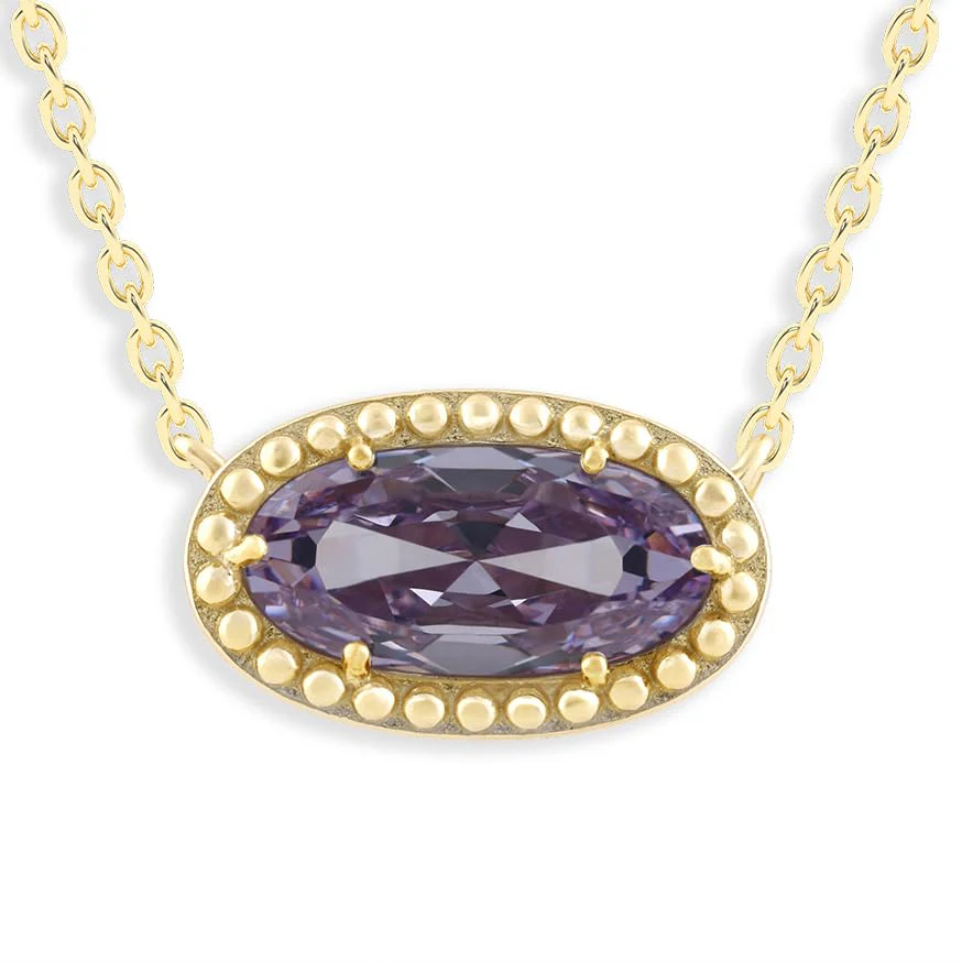 Oval Gemstone Necklace in 14K Gold Plated Sterling Silver, Oval Pendant Size 6 * 12mm, 15" Cable Chain with 2" Extender, Gift Box Included - Apr, White Zircon - Image 46