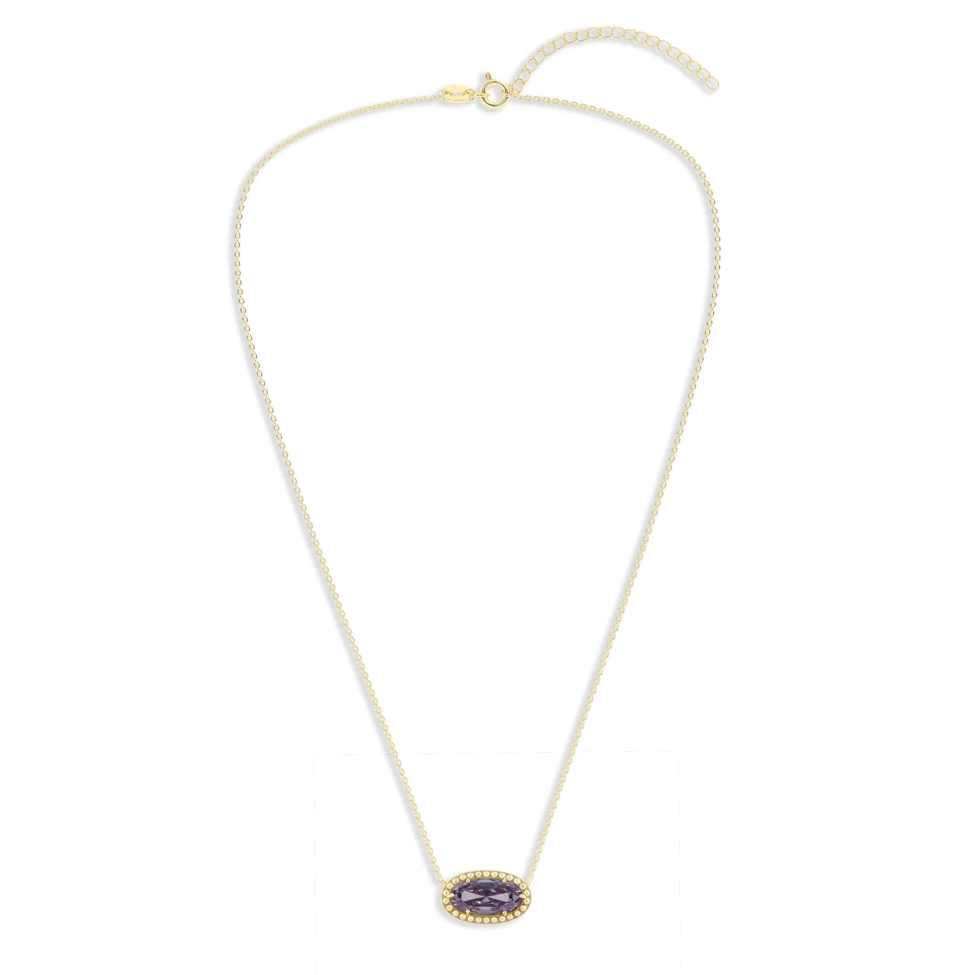 Oval Gemstone Necklace in 14K Gold Plated Sterling Silver, Oval Pendant Size 6 * 12mm, 15" Cable Chain with 2" Extender, Gift Box Included - Apr, White Zircon - Image 47