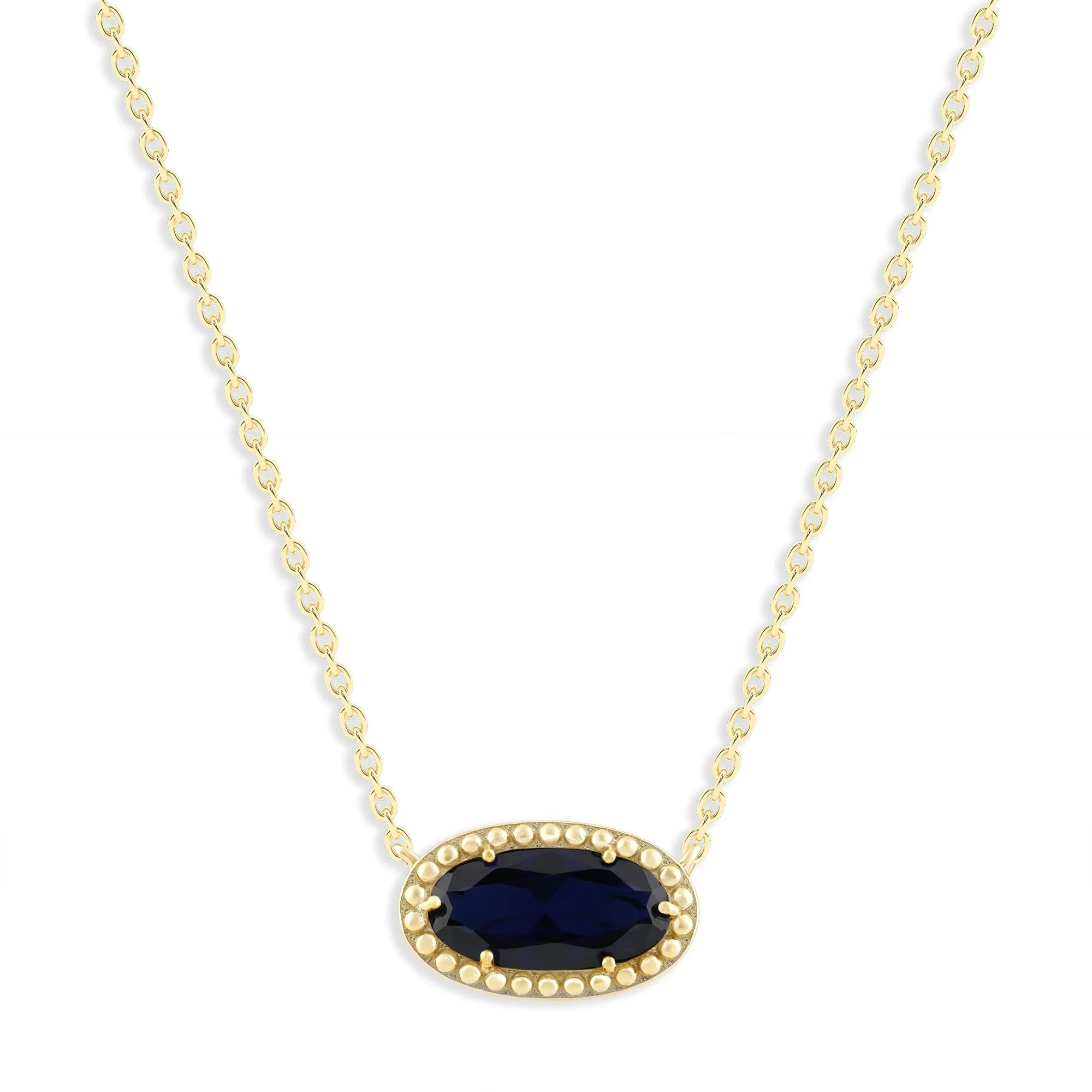 Oval Gemstone Necklace in 14K Gold Plated Sterling Silver, Oval Pendant Size 6 * 12mm, 15" Cable Chain with 2" Extender, Gift Box Included - Apr, White Zircon - Image 49