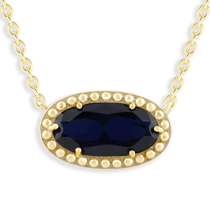 Oval Gemstone Necklace in 14K Gold Plated Sterling Silver, Oval Pendant Size 6 * 12mm, 15" Cable Chain with 2" Extender, Gift Box Included - Apr, White Zircon - Image 51