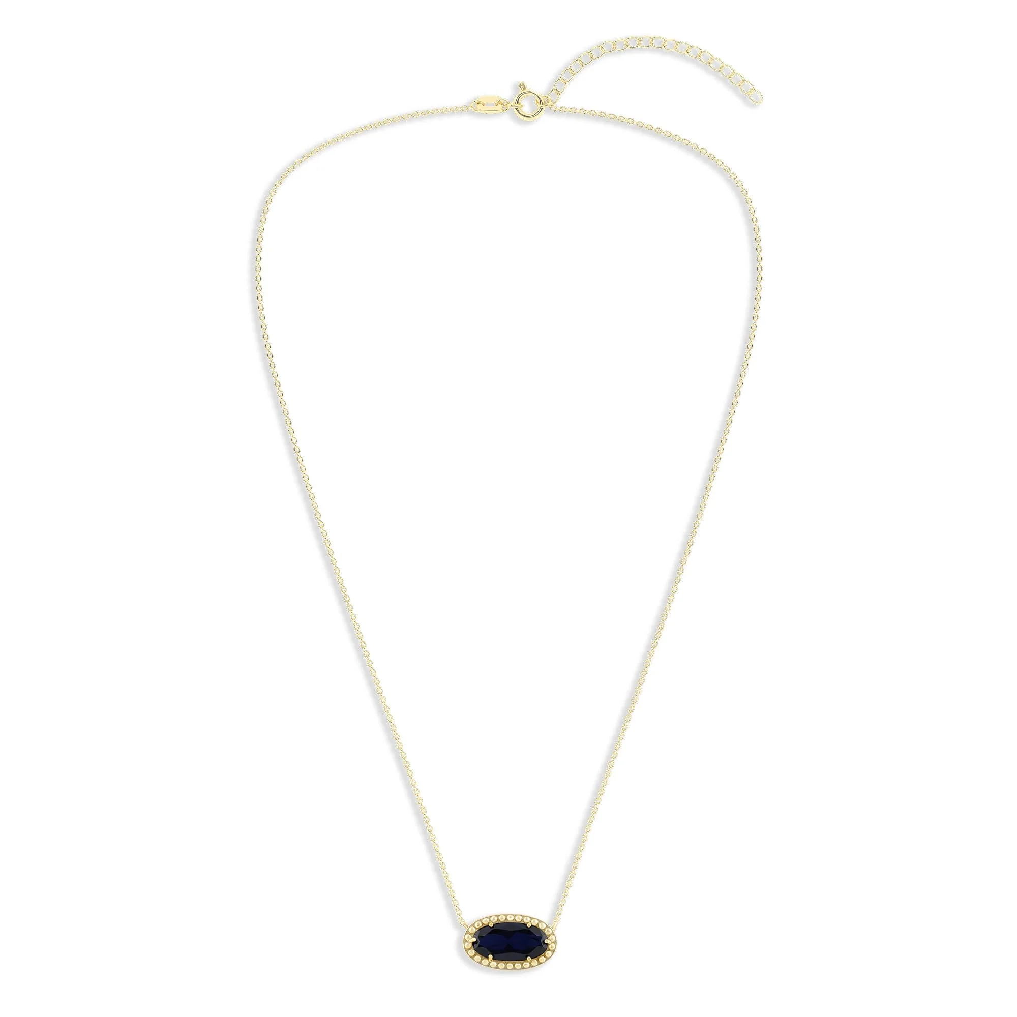 Oval Gemstone Necklace in 14K Gold Plated Sterling Silver, Oval Pendant Size 6 * 12mm, 15" Cable Chain with 2" Extender, Gift Box Included - Apr, White Zircon - Image 52