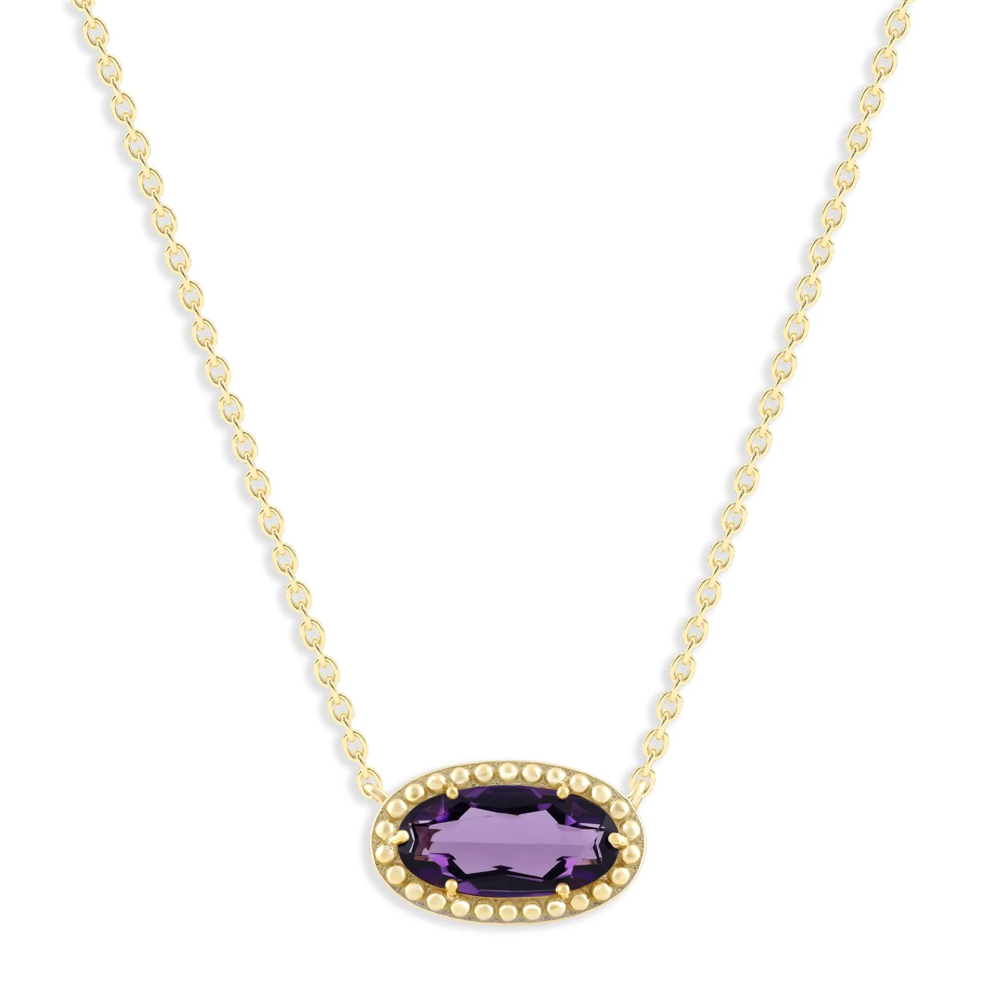 Oval Gemstone Necklace in 14K Gold Plated Sterling Silver, Oval Pendant Size 6 * 12mm, 15" Cable Chain with 2" Extender, Gift Box Included - Apr, White Zircon - Image 54