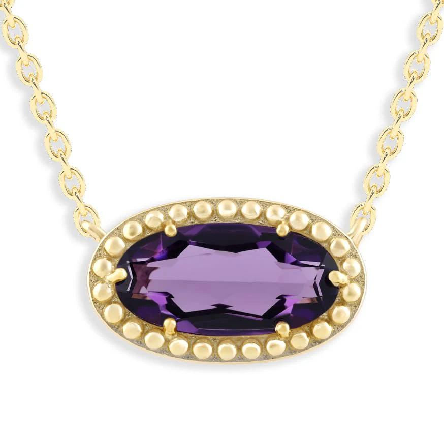 Oval Gemstone Necklace in 14K Gold Plated Sterling Silver, Oval Pendant Size 6 * 12mm, 15" Cable Chain with 2" Extender, Gift Box Included - Apr, White Zircon - Image 56