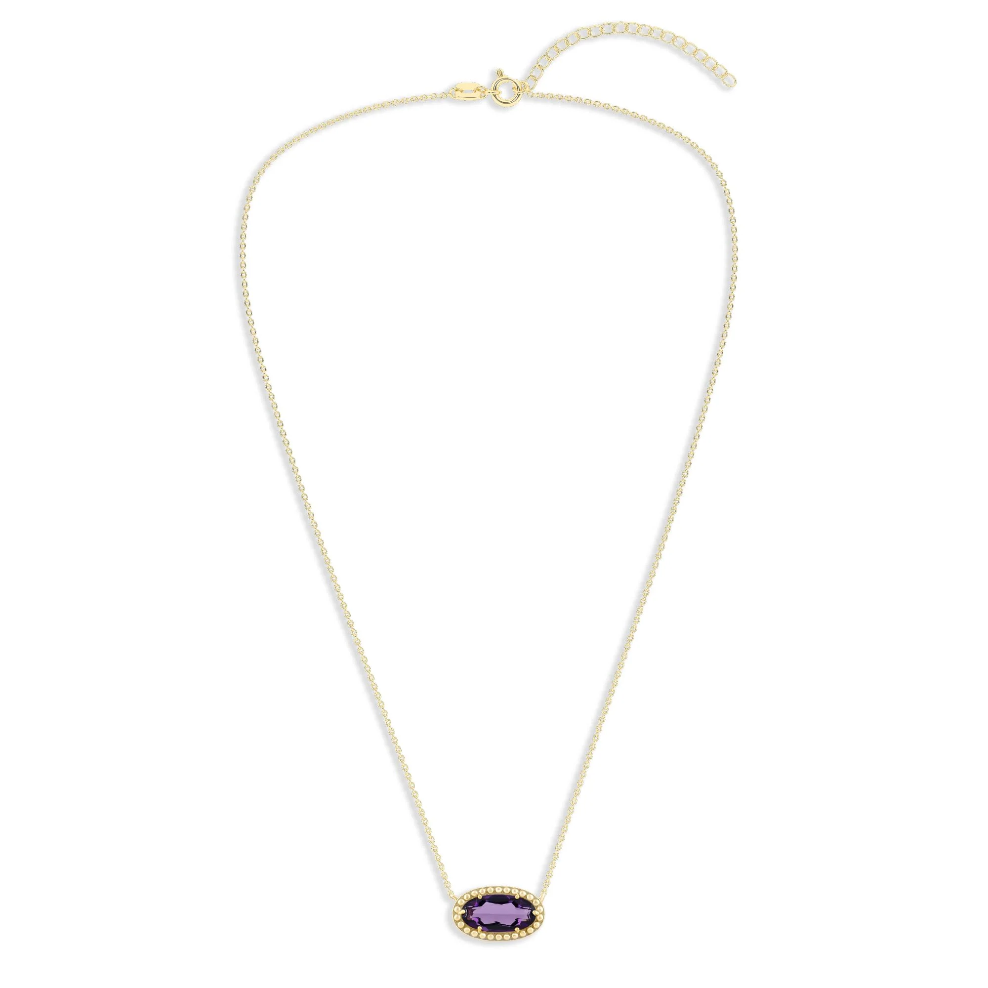 Oval Gemstone Necklace in 14K Gold Plated Sterling Silver, Oval Pendant Size 6 * 12mm, 15" Cable Chain with 2" Extender, Gift Box Included - Apr, White Zircon - Image 57
