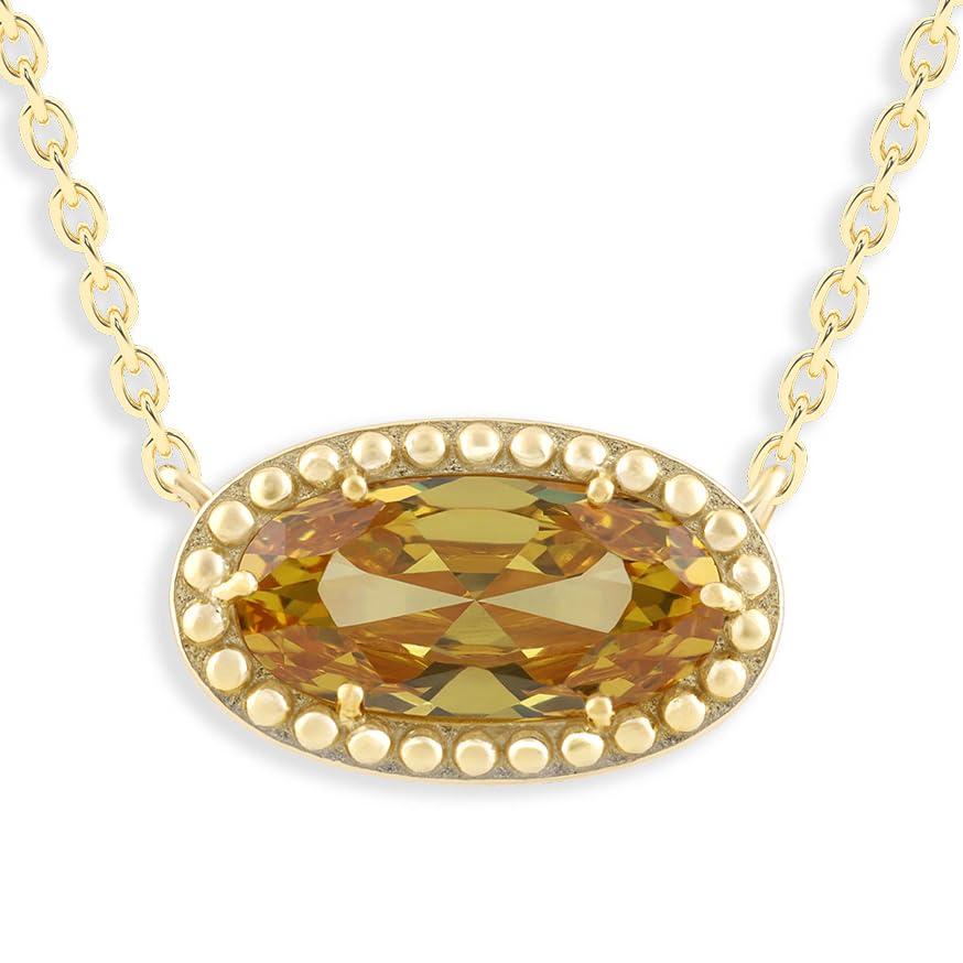Oval Gemstone Necklace in 14K Gold Plated Sterling Silver, Oval Pendant Size 6 * 12mm, 15" Cable Chain with 2" Extender, Gift Box Included - Apr, White Zircon - Image 6