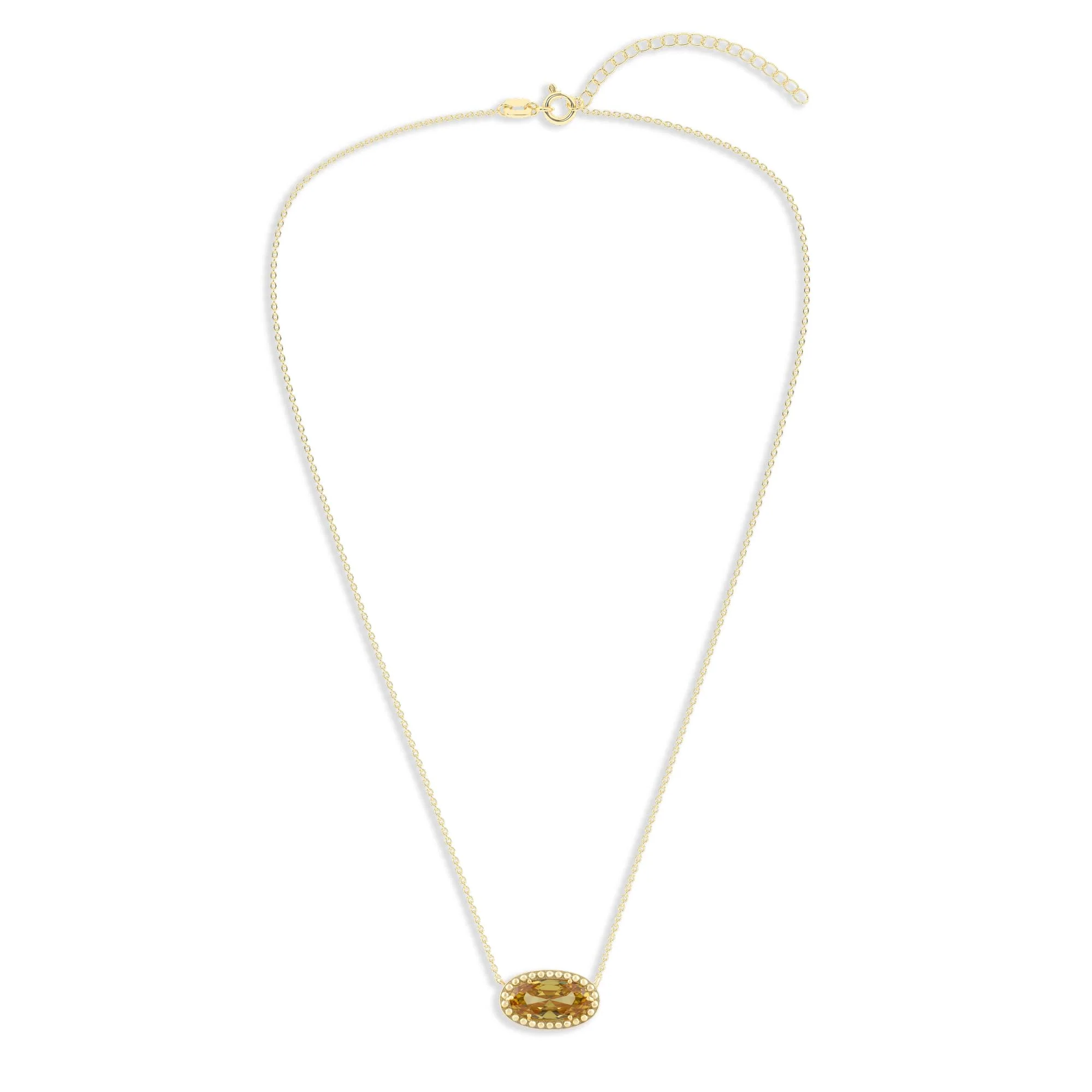Oval Gemstone Necklace in 14K Gold Plated Sterling Silver, Oval Pendant Size 6 * 12mm, 15" Cable Chain with 2" Extender, Gift Box Included - Apr, White Zircon - Image 7