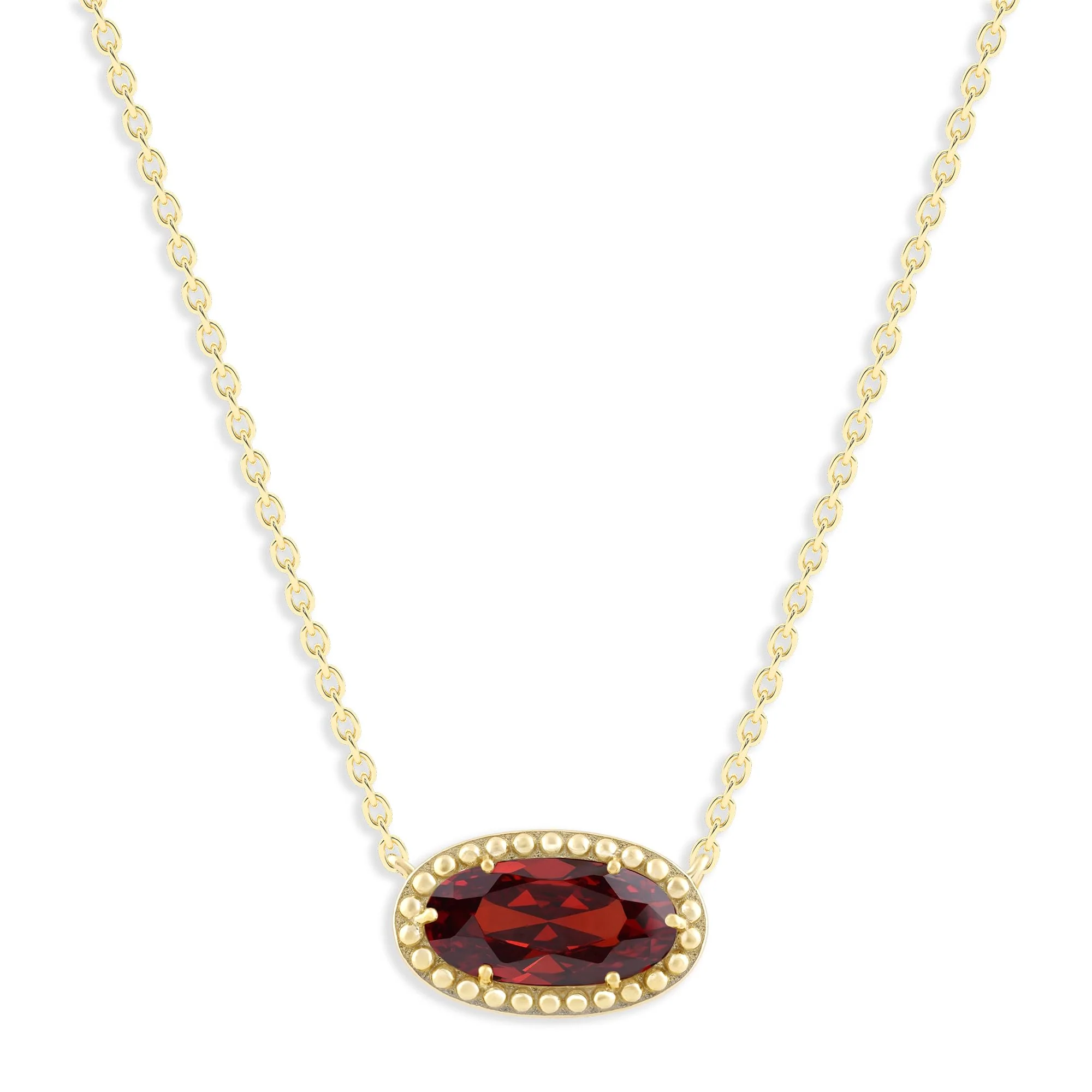 Oval Gemstone Necklace in 14K Gold Plated Sterling Silver, Oval Pendant Size 6 * 12mm, 15" Cable Chain with 2" Extender, Gift Box Included - Apr, White Zircon - Image 9