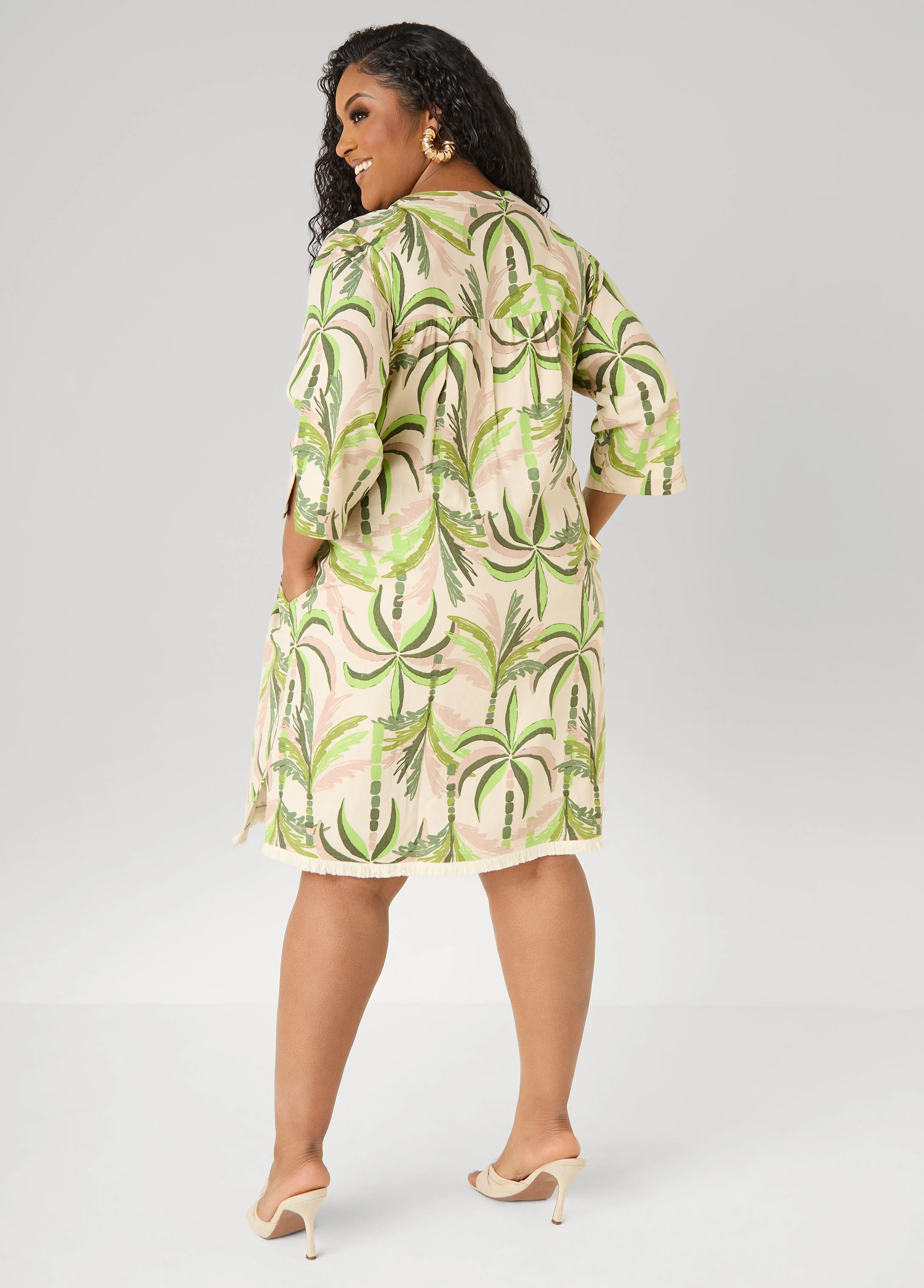 Palm Print Linen Blend Dress - Image 2
