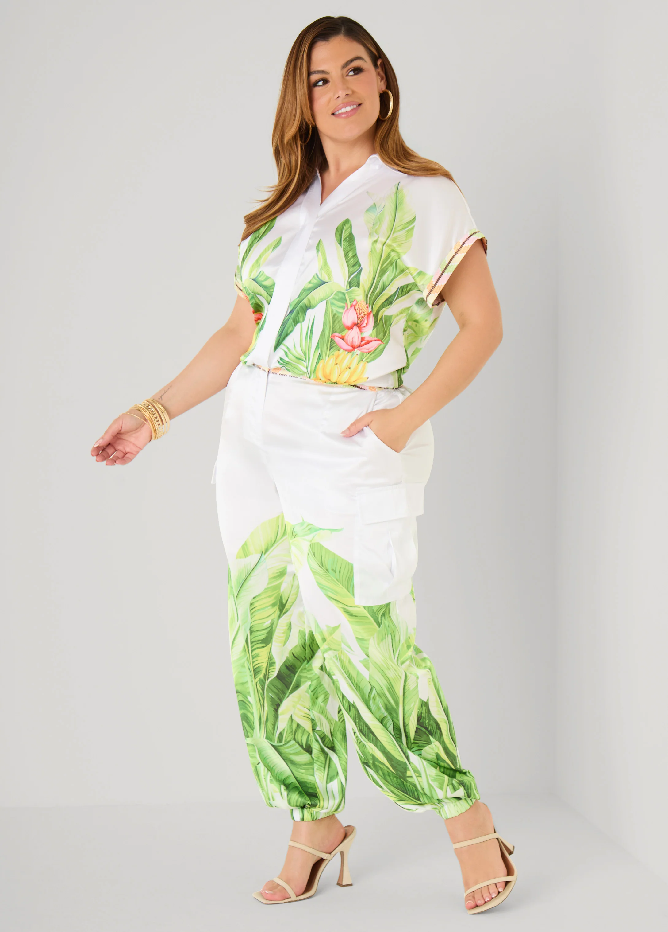 Palm Print Bubble Crop Top - Image 6