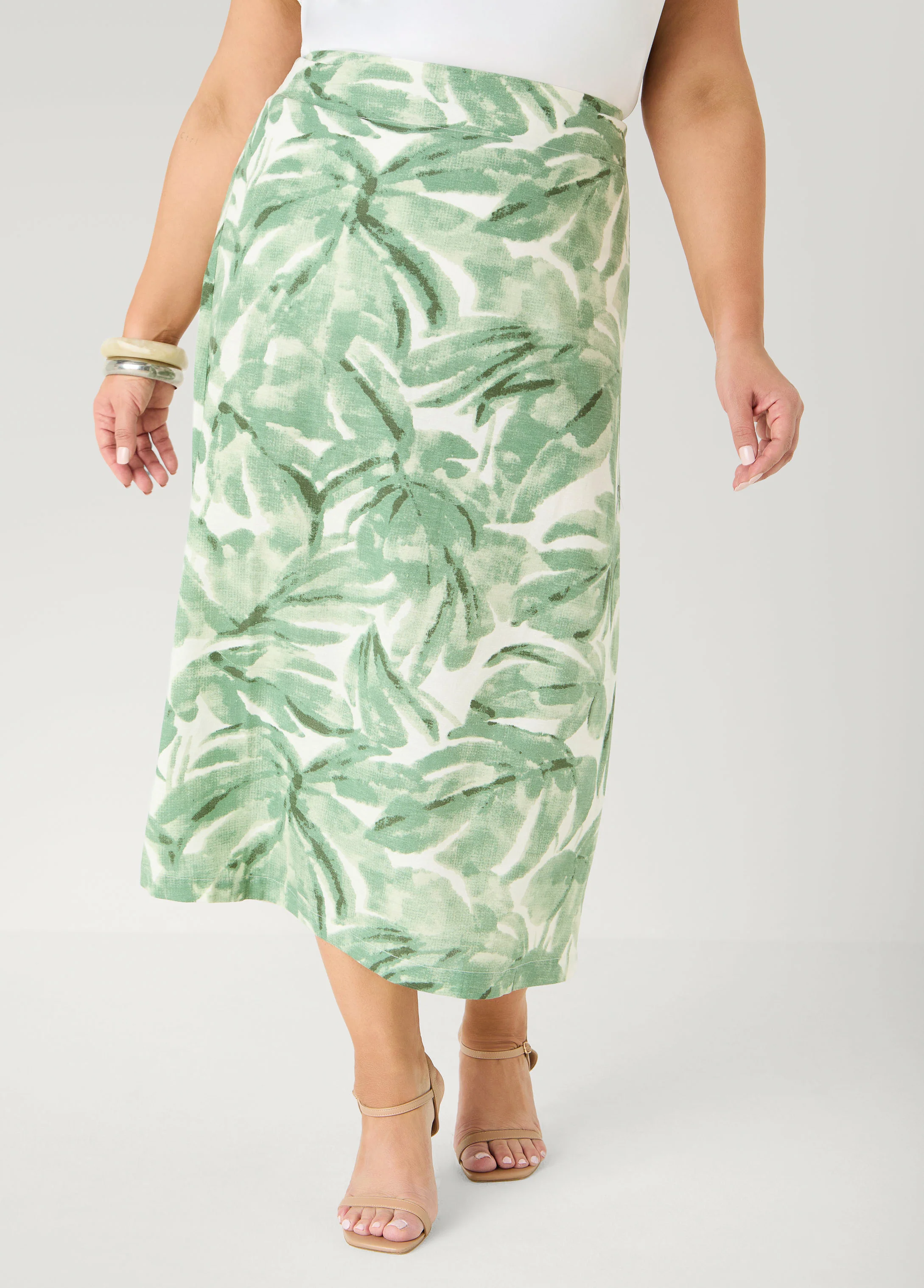Palm Print Linen Blend Skirt - Image 3