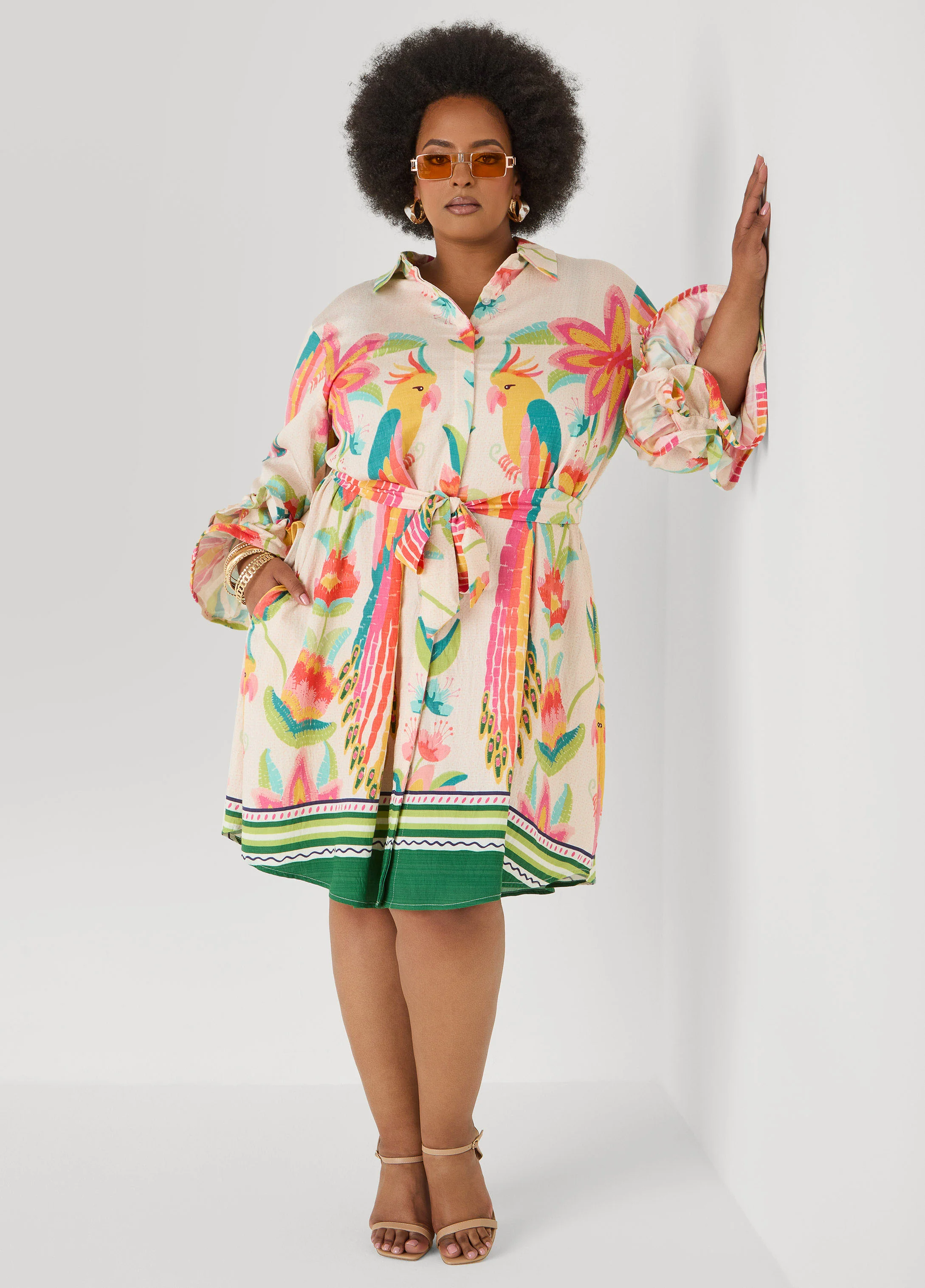 Ruffled Parrot Print Shirtdress - Image 3