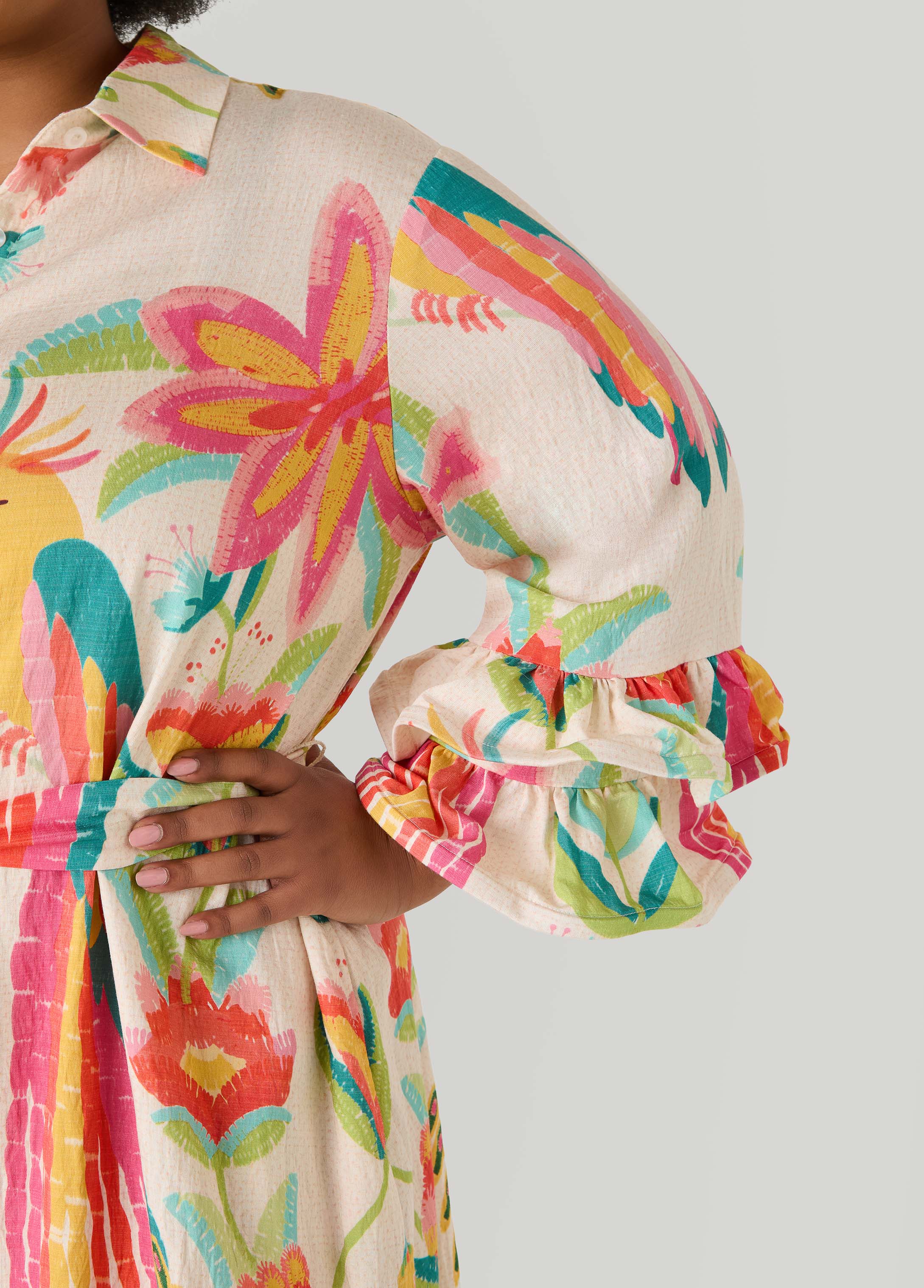 Ruffled Parrot Print Shirtdress - Image 4