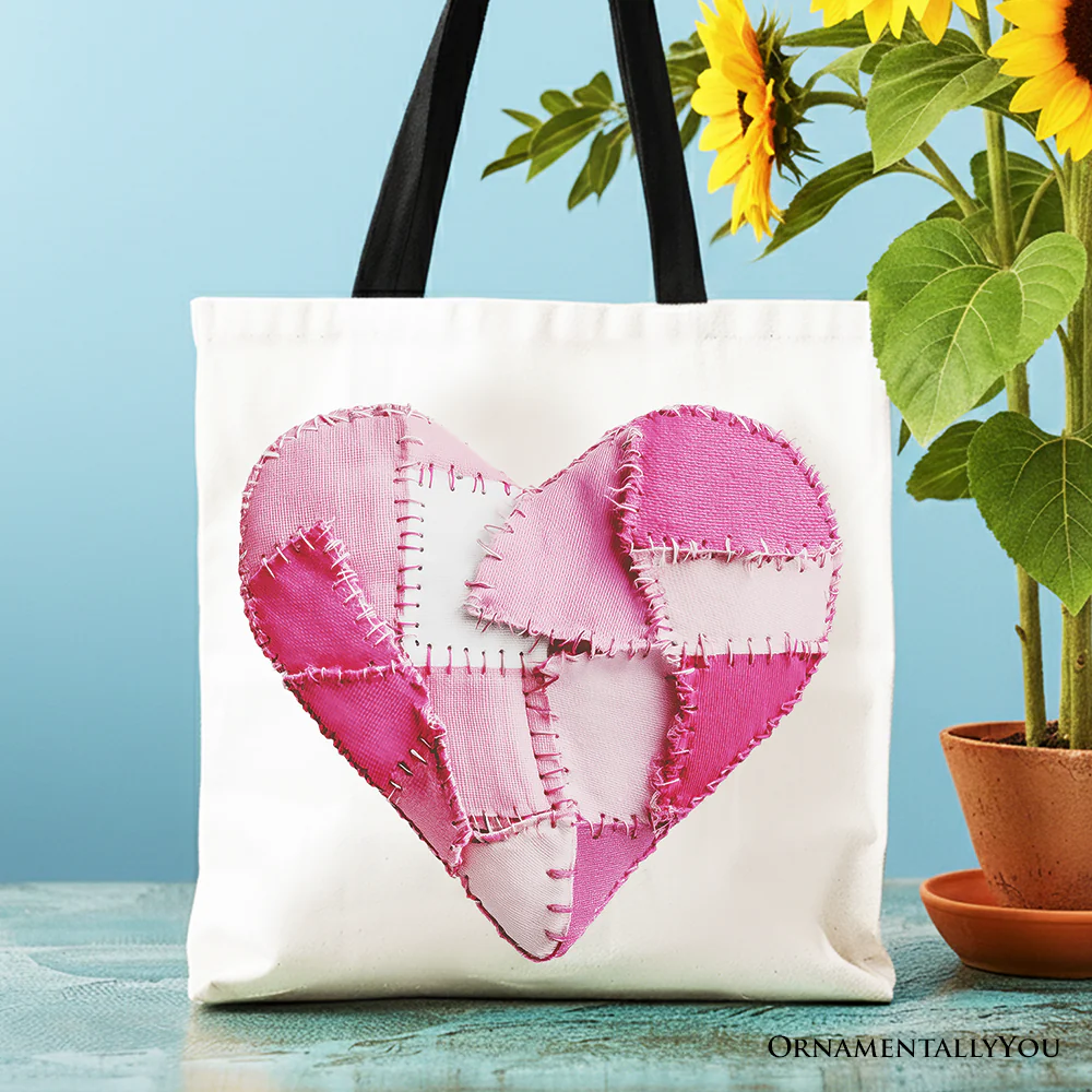 Patchwork Heart Canvas Tote Bag - Image 3