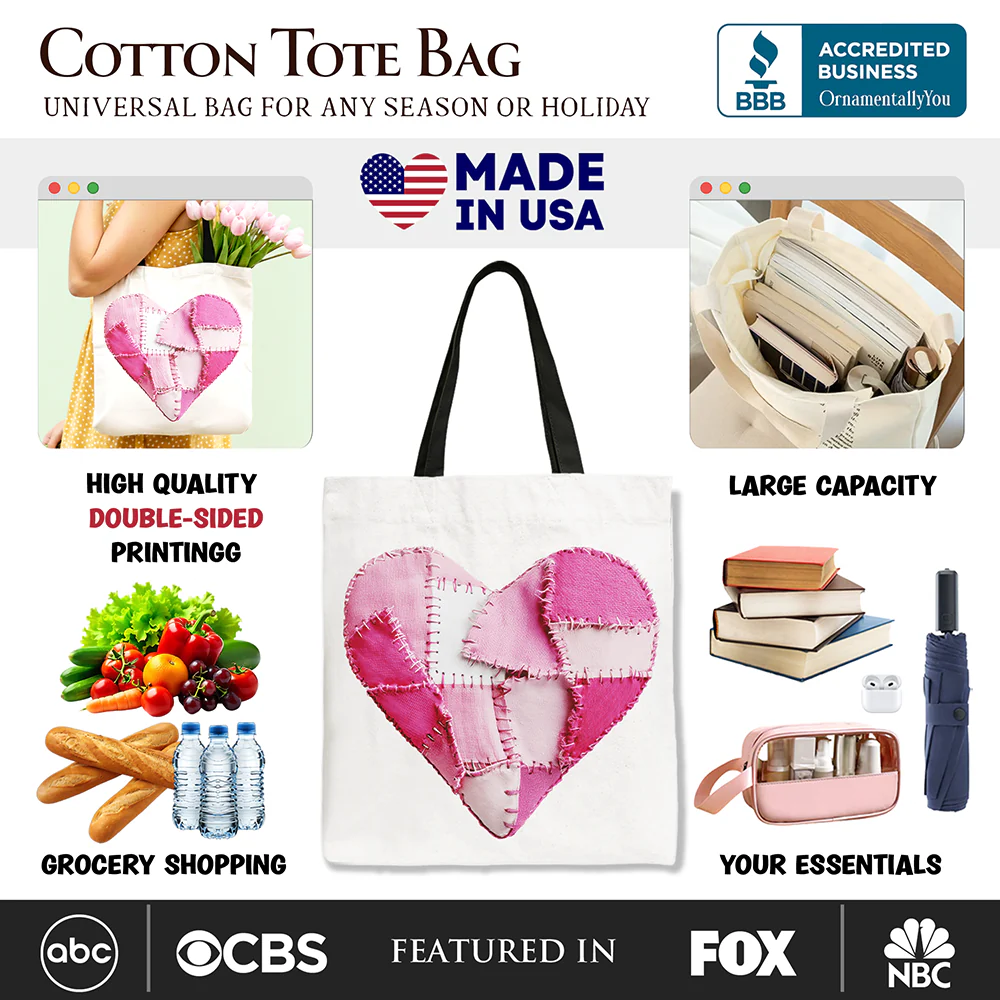 Patchwork Heart Canvas Tote Bag - Image 5