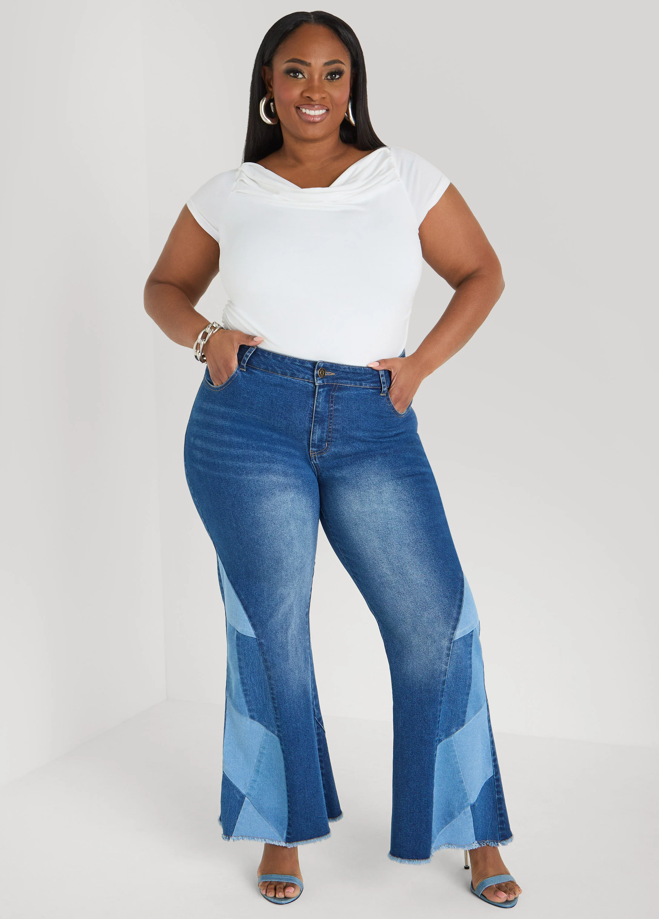 Patchwork Flared Jeans - Image 3