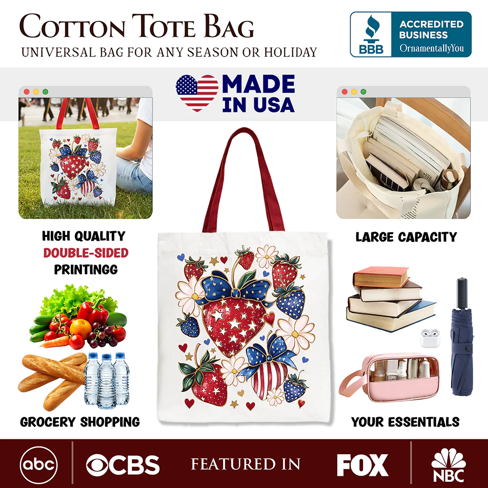 Patriotic Strawberries Tote Bag - Image 3
