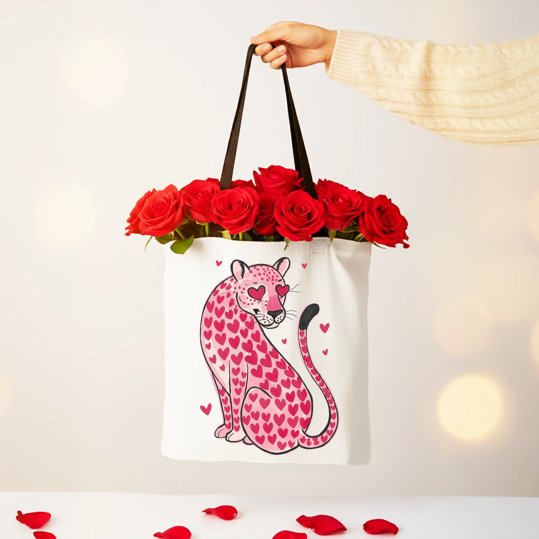Leopard Valentine Canvas Tote Bag - Image 4