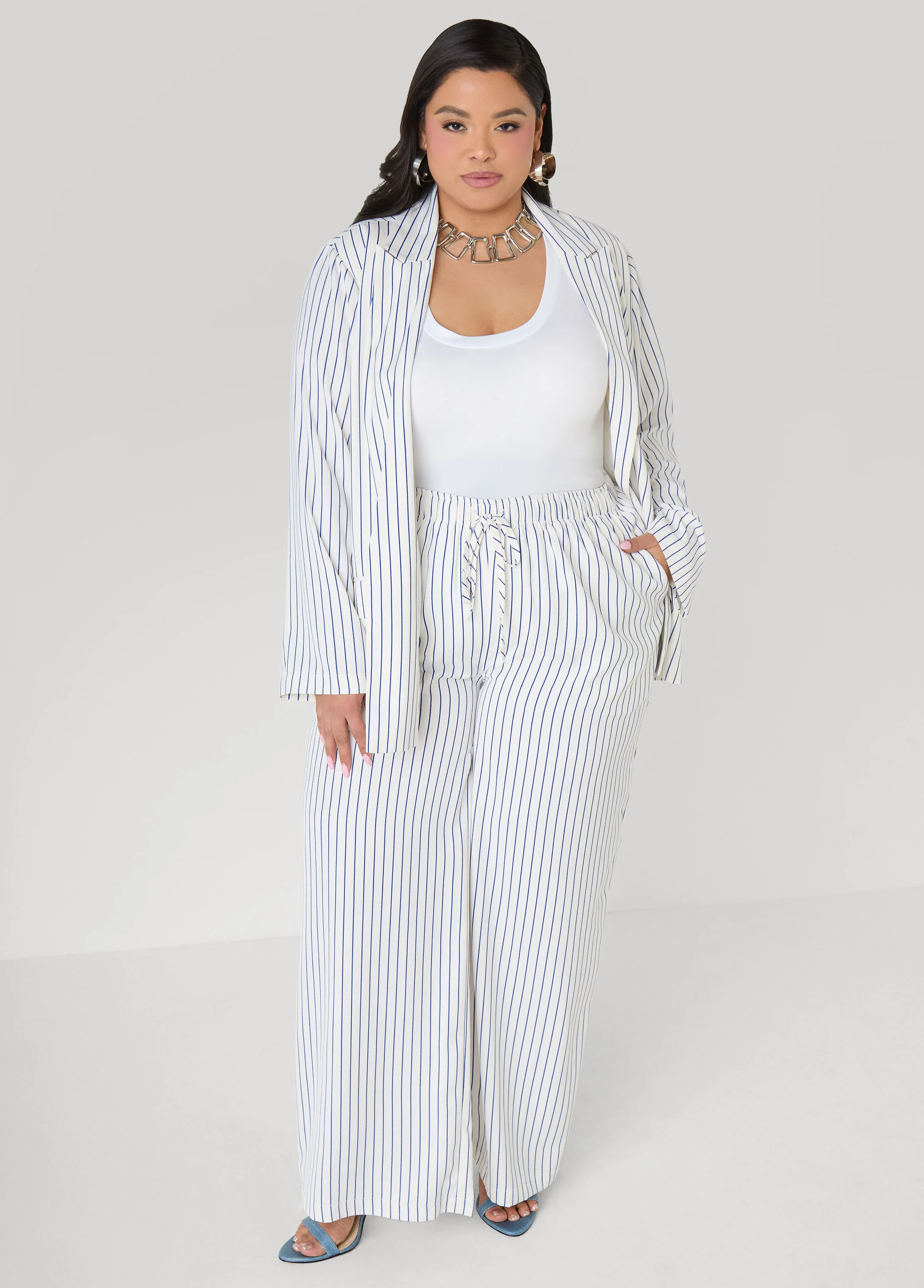 Pinstriped Wide Leg Pants - Image 3