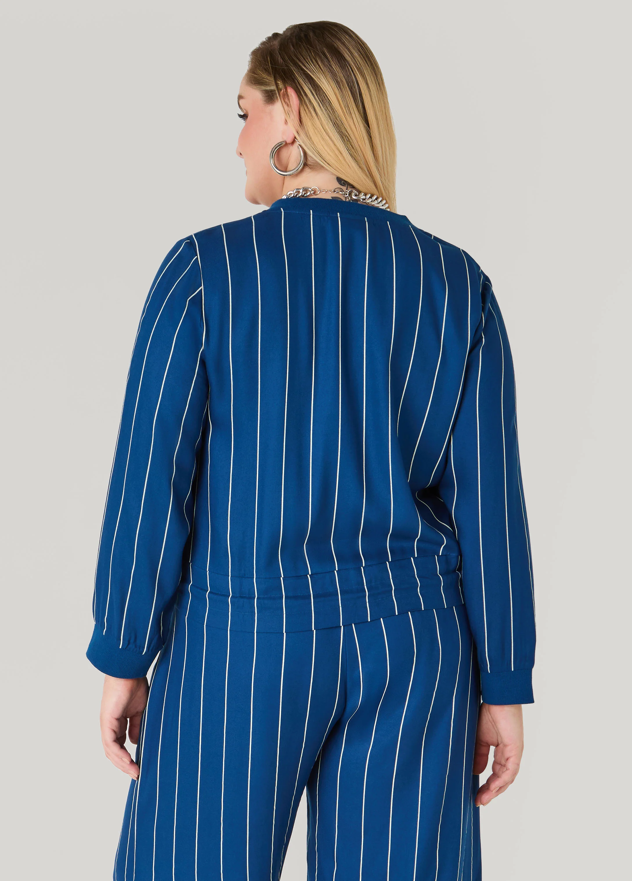 Pinstriped Zip Front Jacket - Image 2
