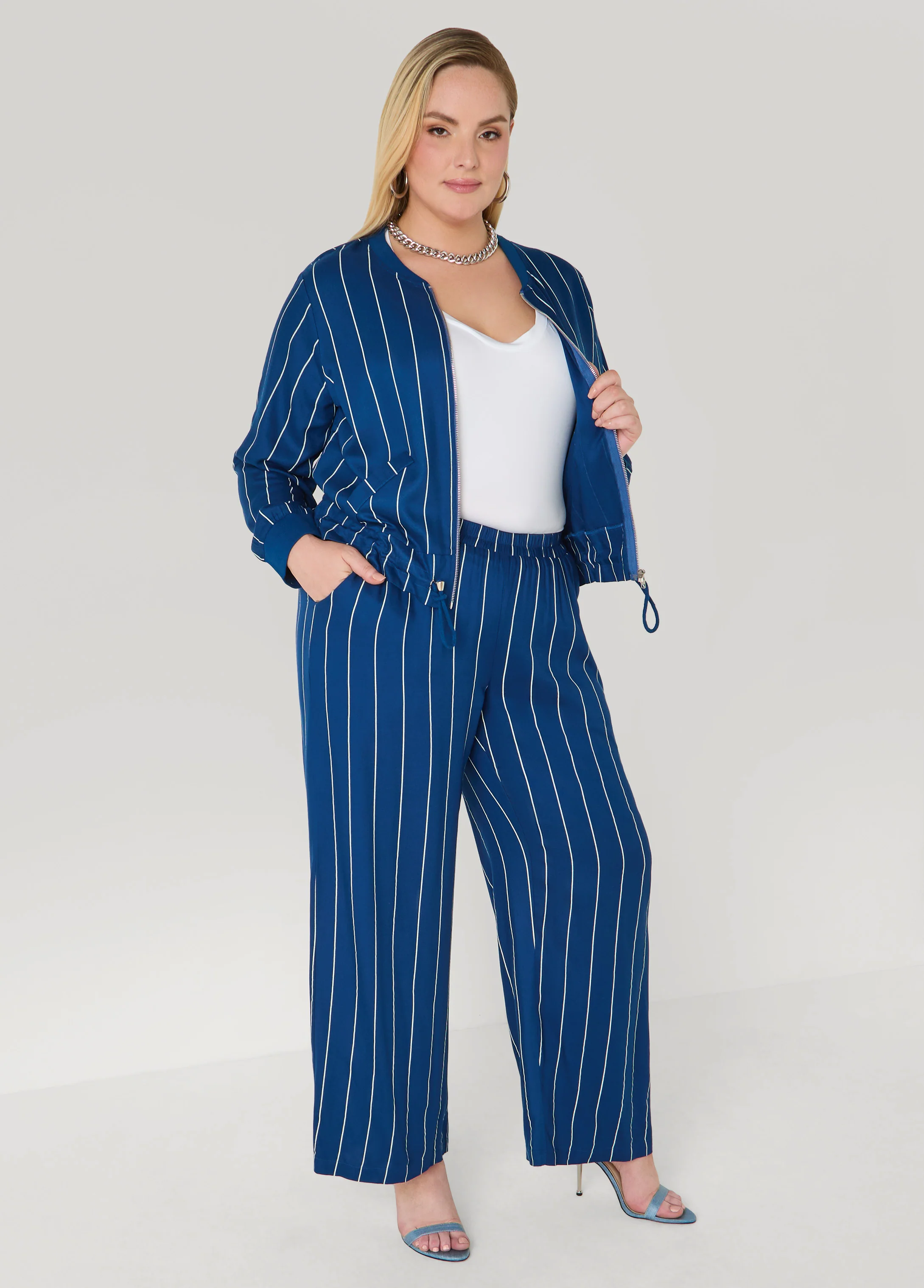 Pinstriped Zip Front Jacket - Image 4